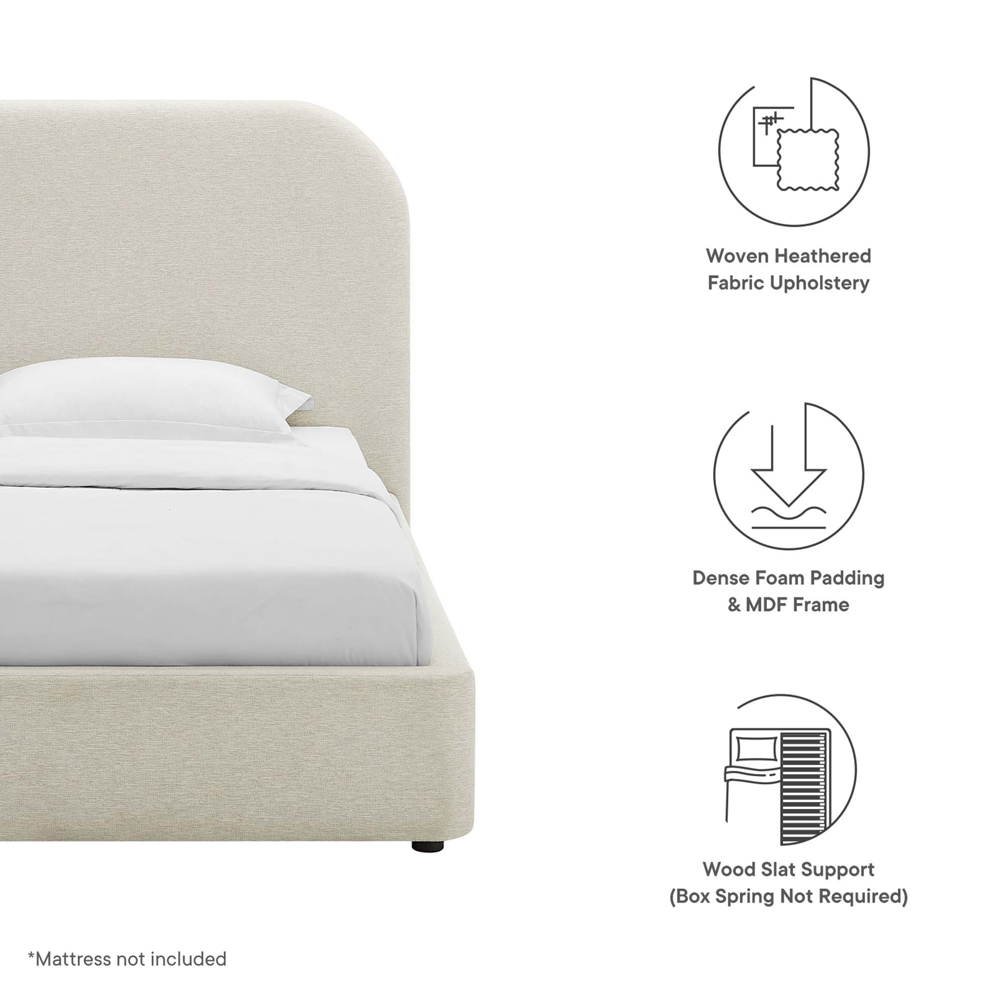 Keynote Upholstered Fabric Curved Platform Bed - Heathered Weave Slate