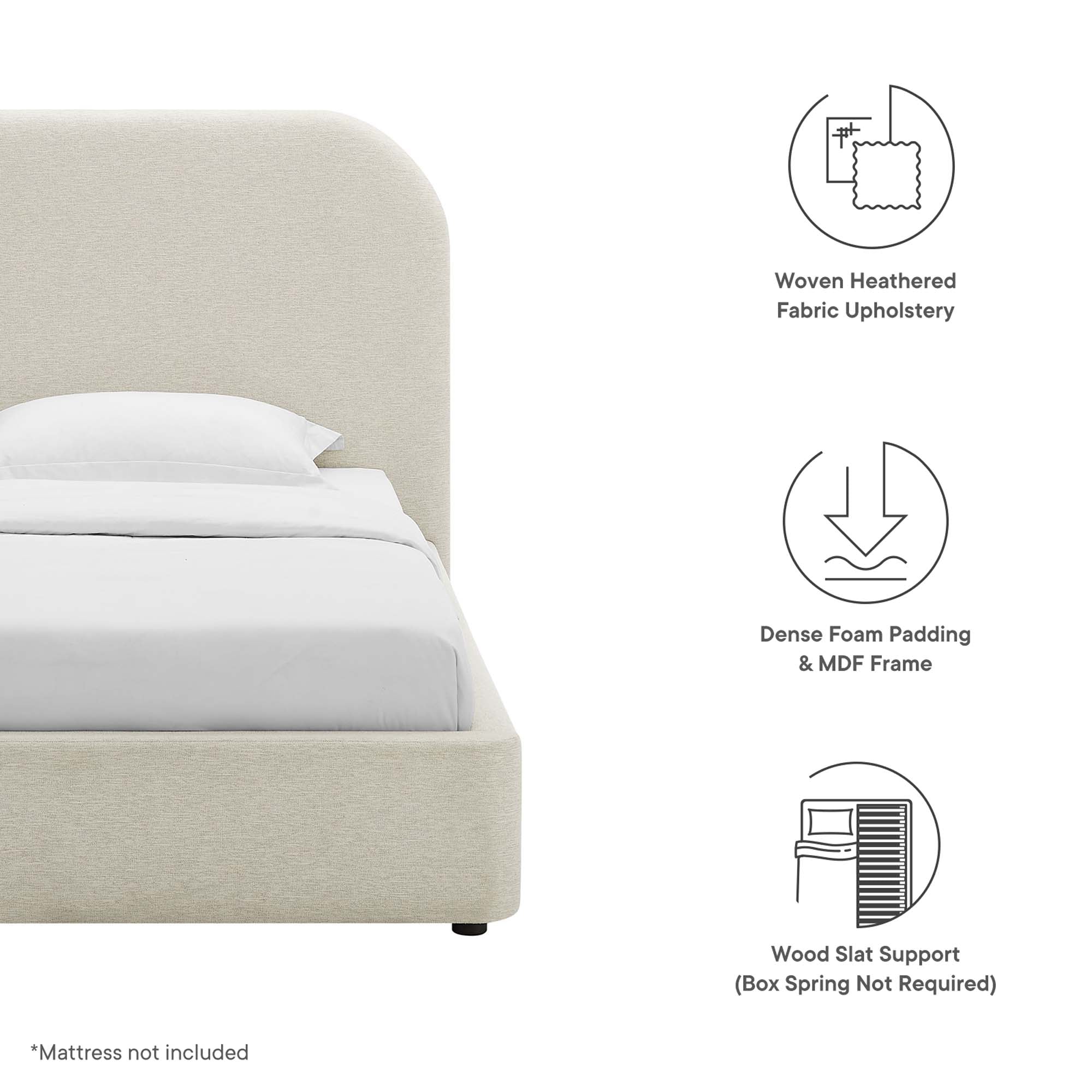 Keynote Upholstered Fabric Curved Platform Bed - Heathered Weave Slate