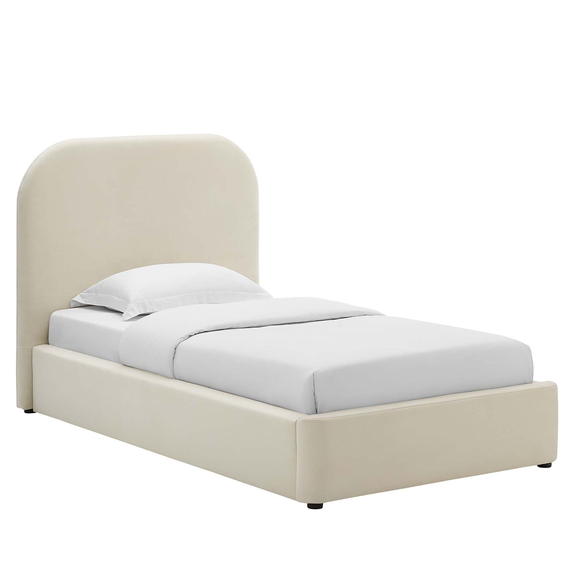 Keynote Performance Velvet Curved Platform Bed - Alabaster