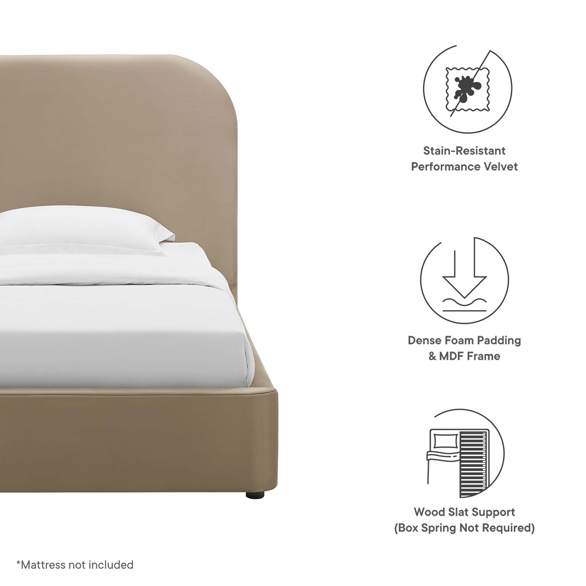 Keynote Performance Velvet Curved Platform Bed