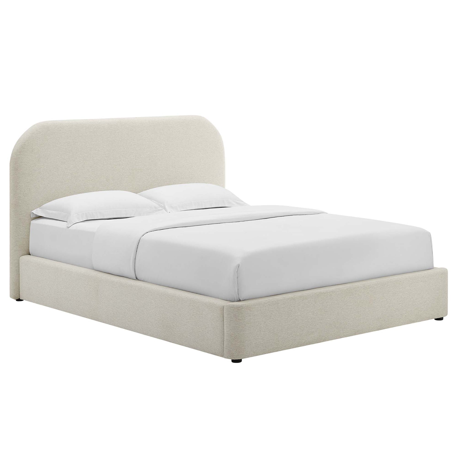 Keynote Upholstered Fabric Curved Full Platform Bed - Heathered Weave Ivory