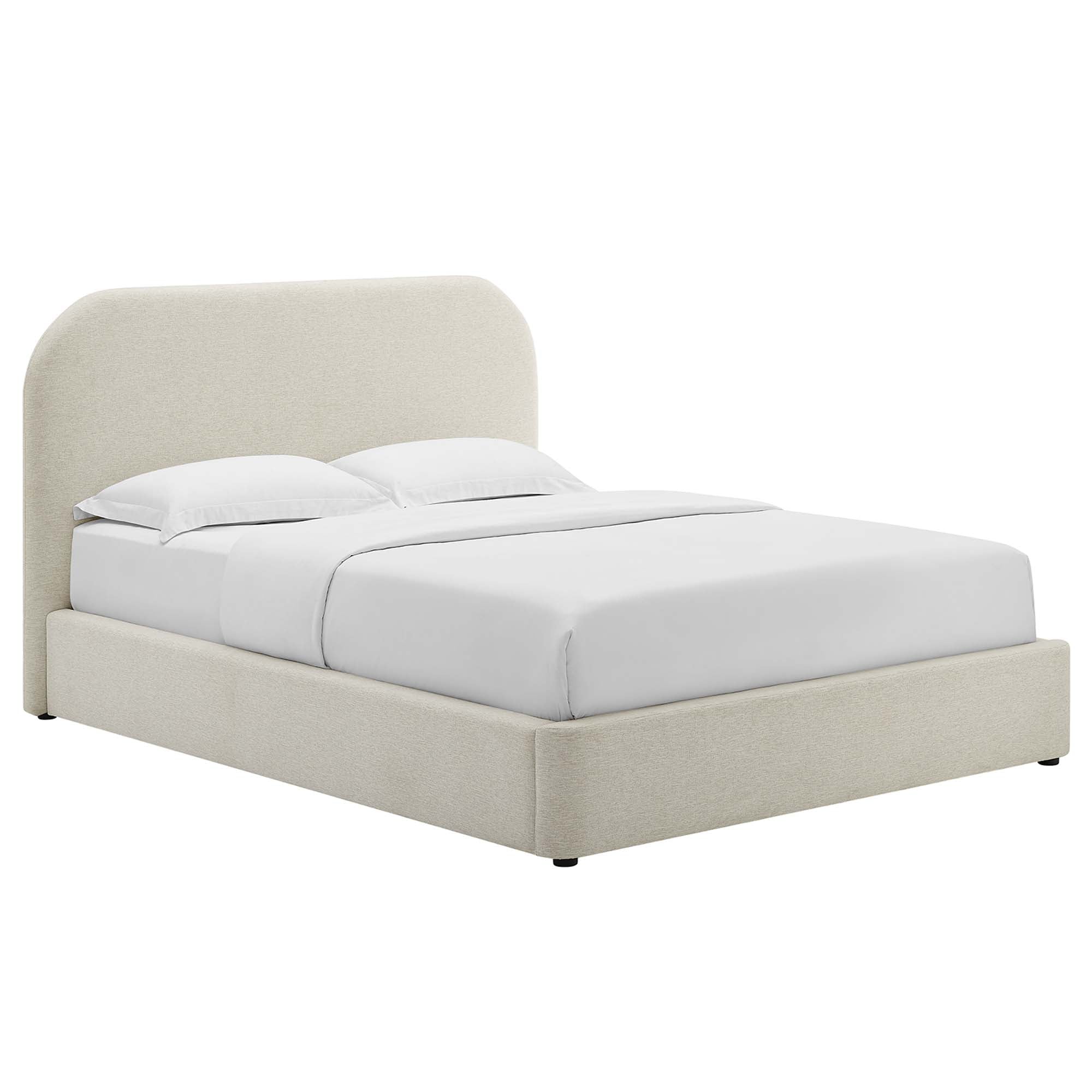 Keynote Upholstered Fabric Curved Full Platform Bed - Heathered Weave Ivory