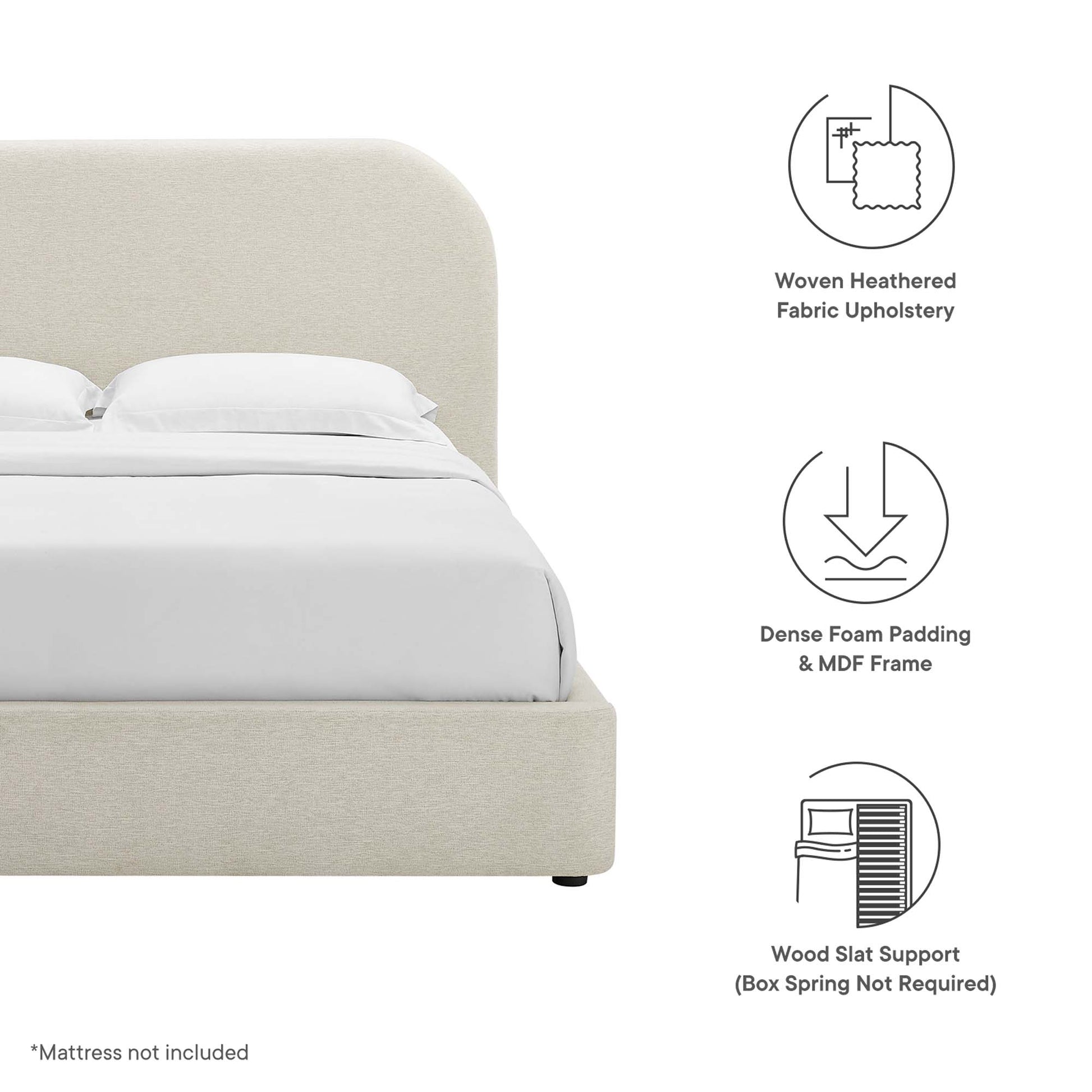 Keynote Upholstered Fabric Curved Full Platform Bed - Heathered Weave Slate