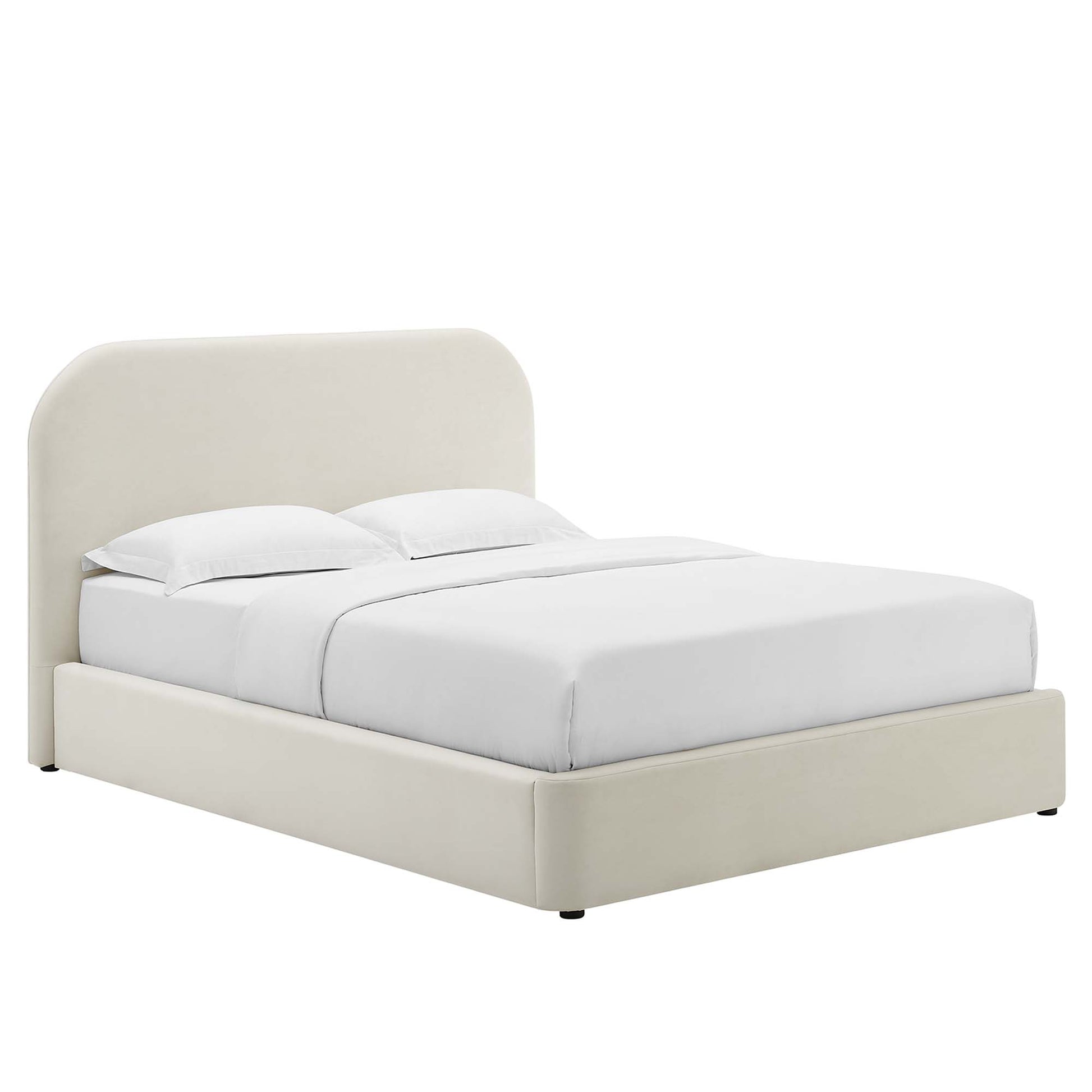 Keynote Performance Velvet Curved Full Platform Bed - Alabaster