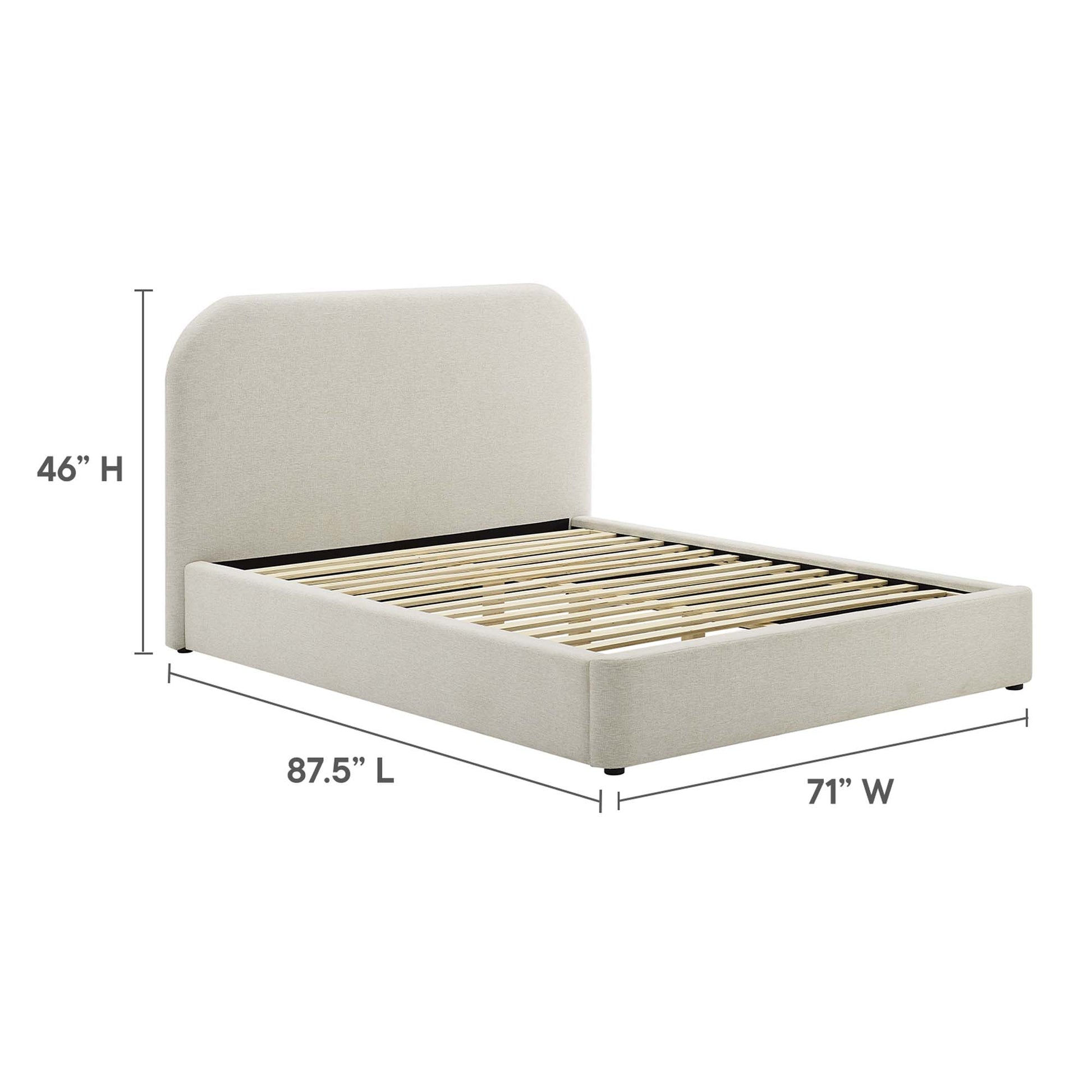 Keynote Upholstered Fabric Curved Queen Platform Bed - Heathered Weave Light Gray