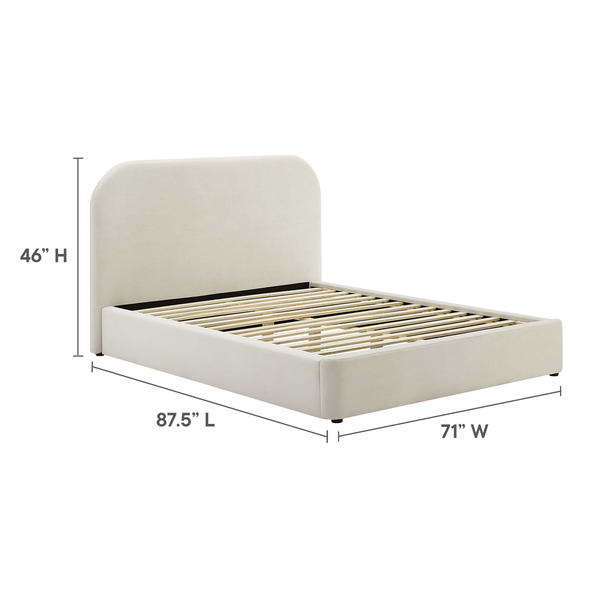 Keynote Performance Velvet Curved Queen Platform Bed - Taupe