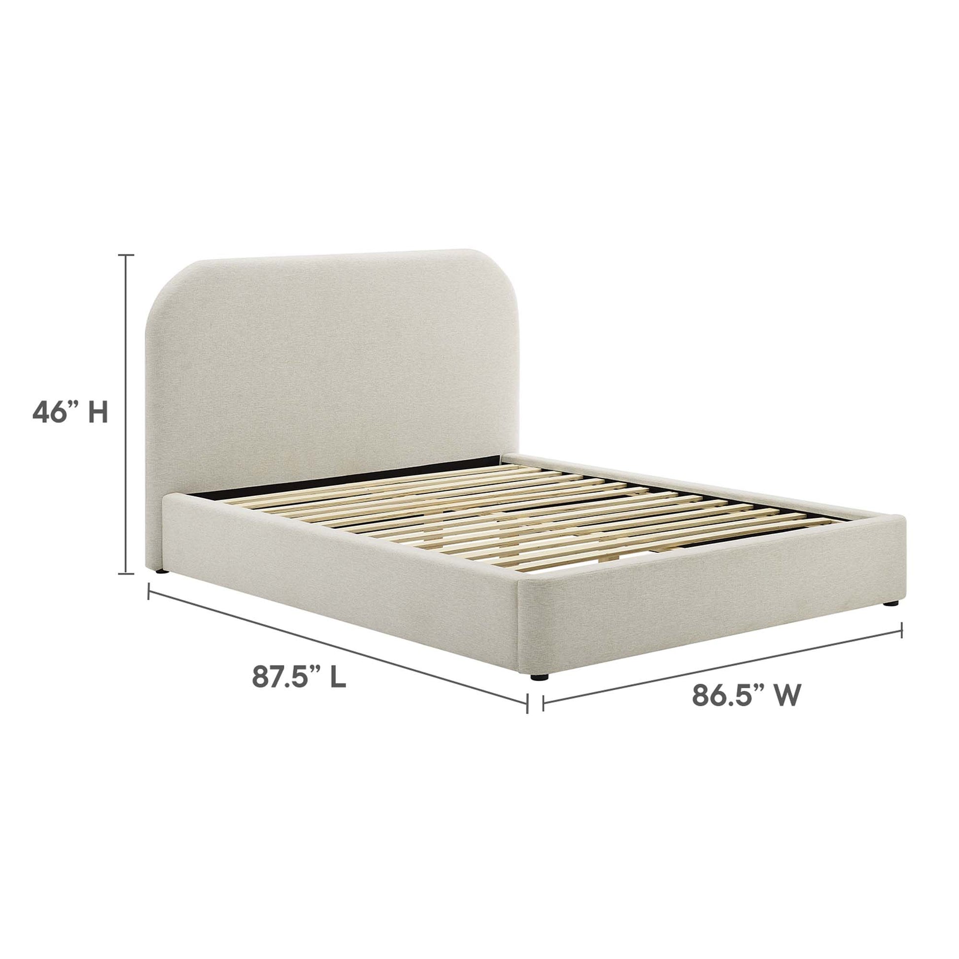 Keynote Upholstered Fabric Curved King Platform Bed - Heathered Weave Light Gray