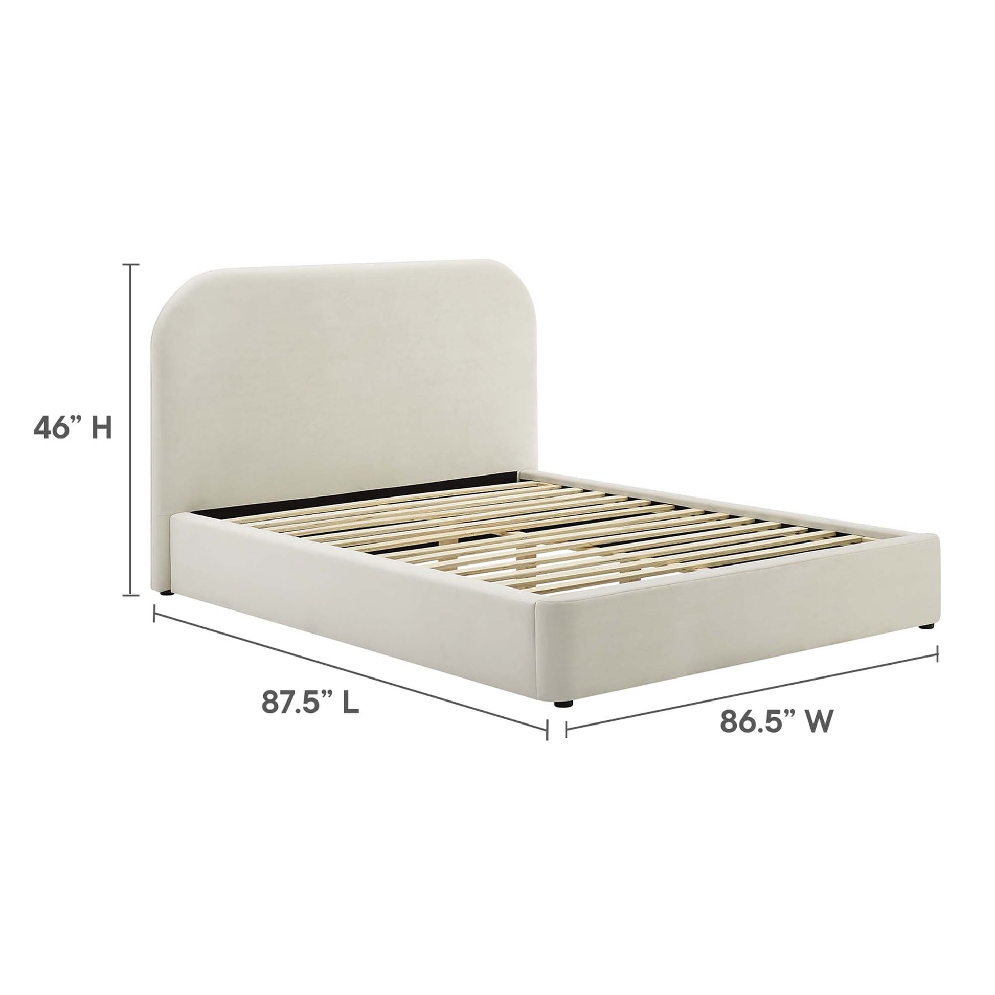 Keynote Performance Velvet Curved King Platform Bed - Taupe