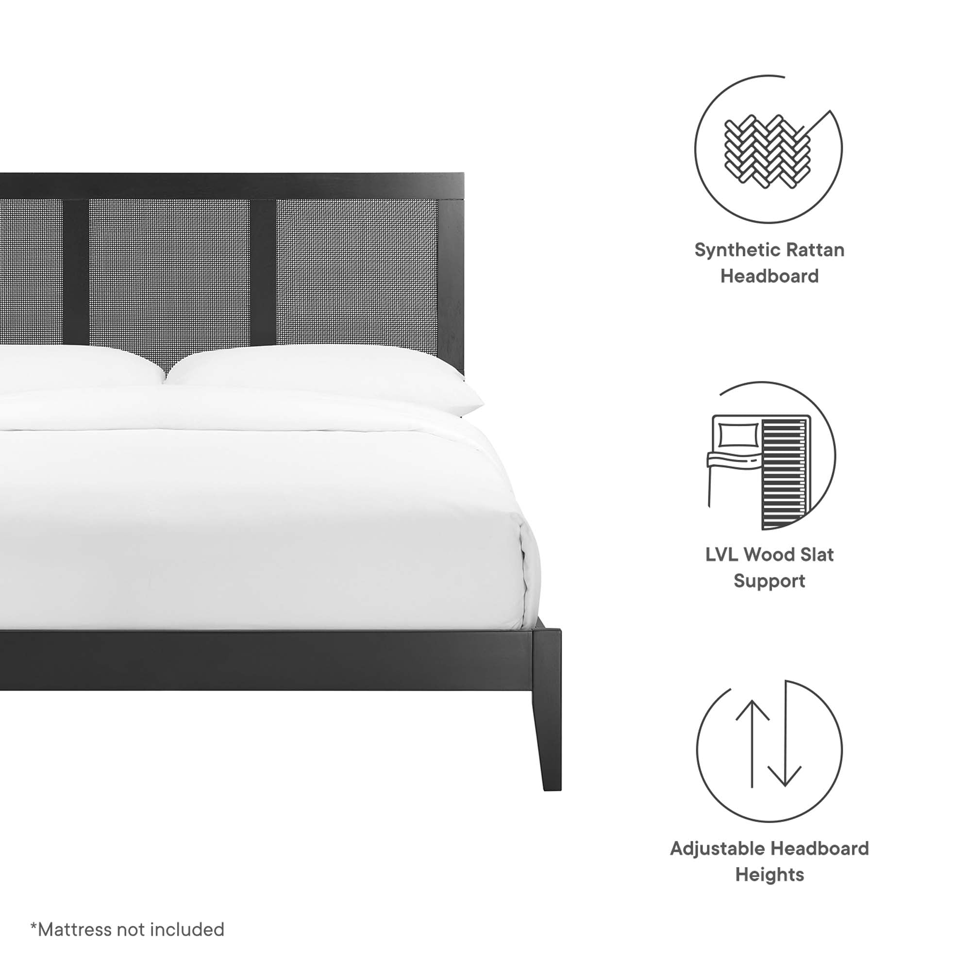 Sirocco Rattan and Wood Full Platform Bed - Walnut