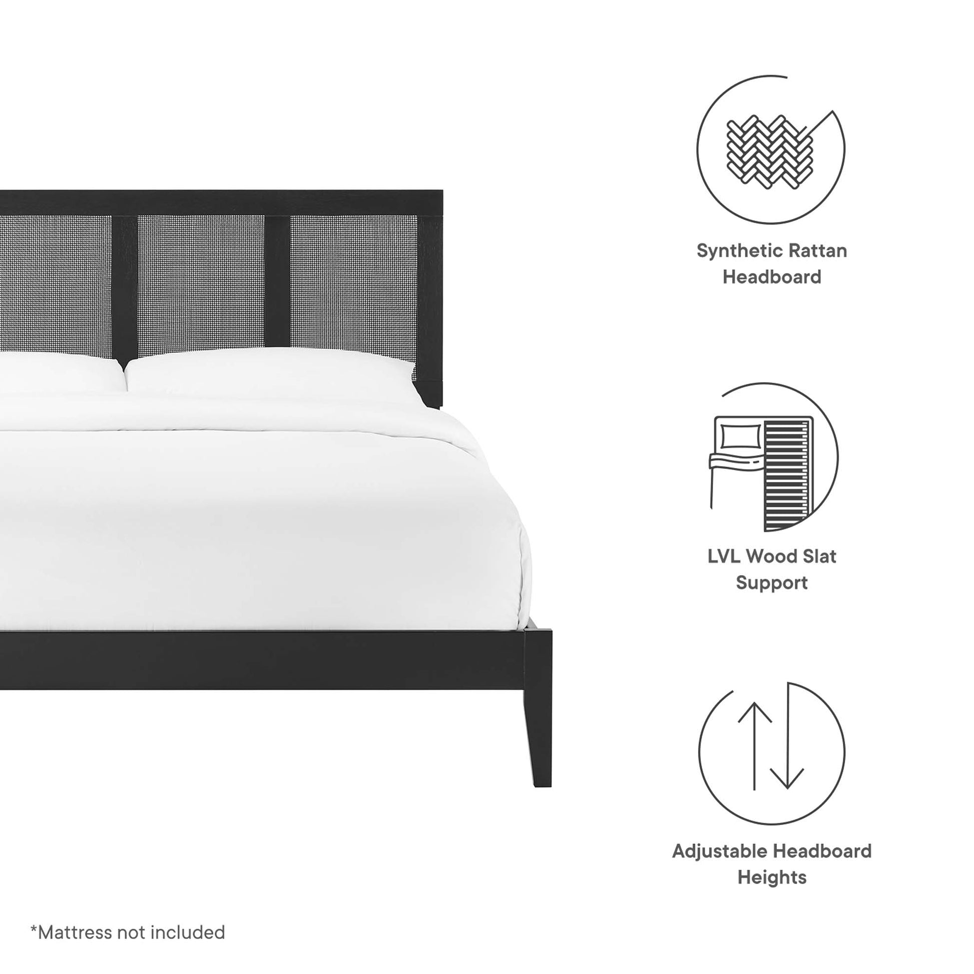 Sirocco Rattan and Wood Queen Platform Bed - Walnut