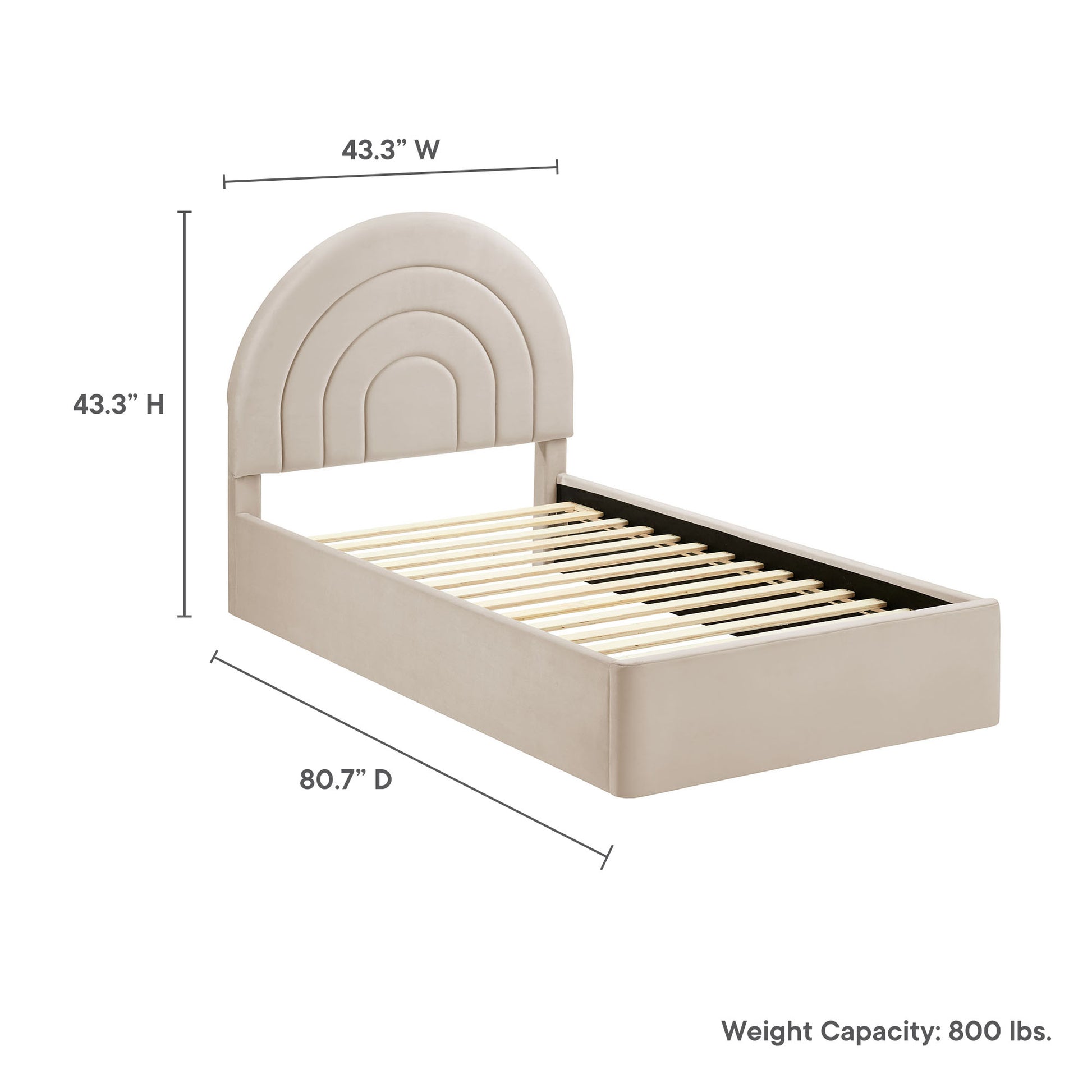 Solana Arched Performance Velvet Platform Bed - Cadet Blue