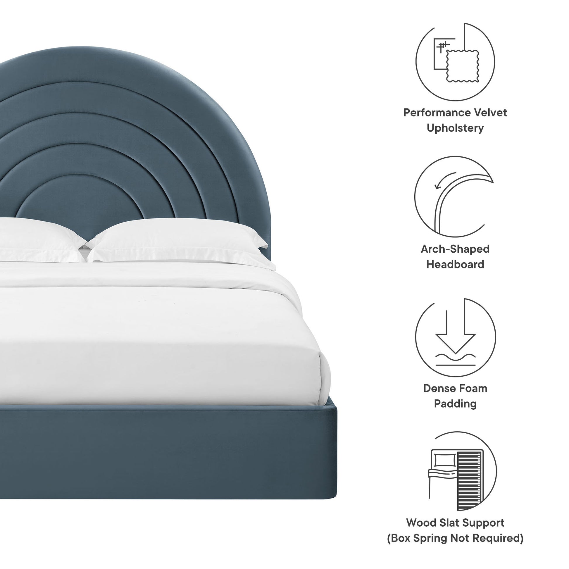Solana Arched Performance Velvet Full Platform Bed