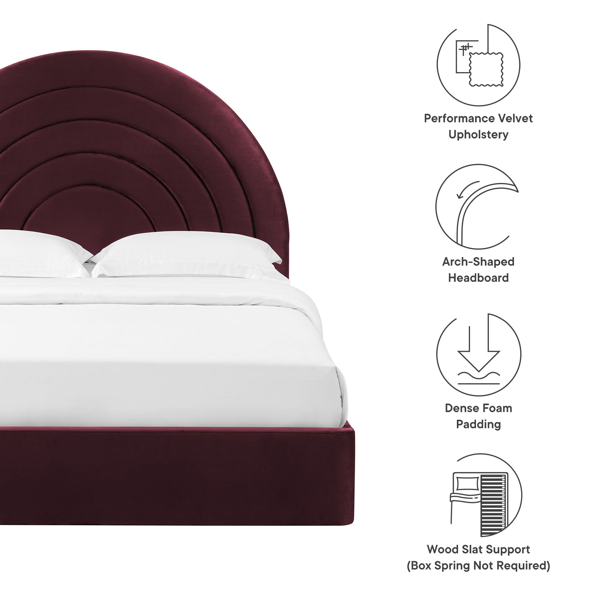 Solana Arched Performance Velvet Platform Bed