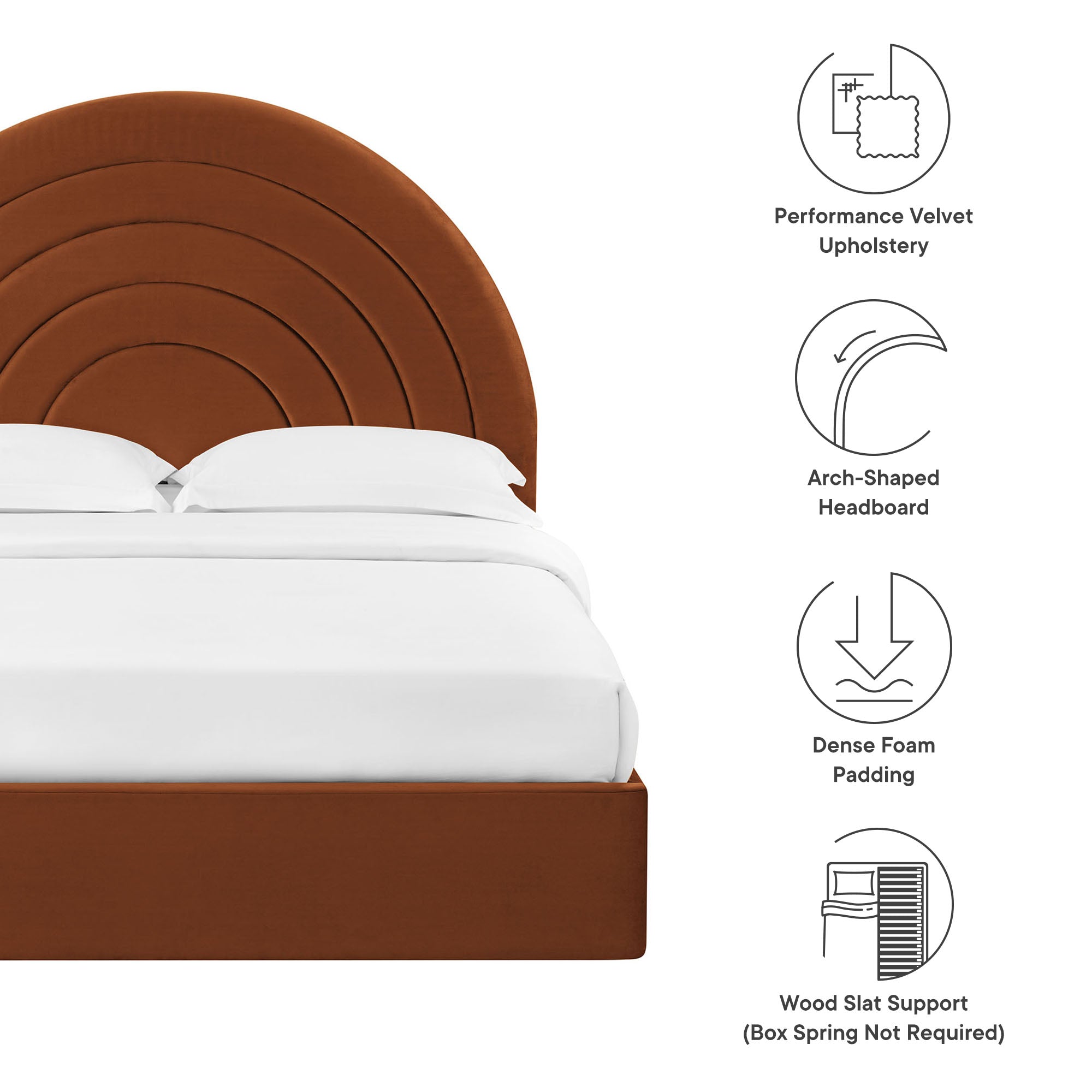 Solana Arched Performance Velvet Platform Bed