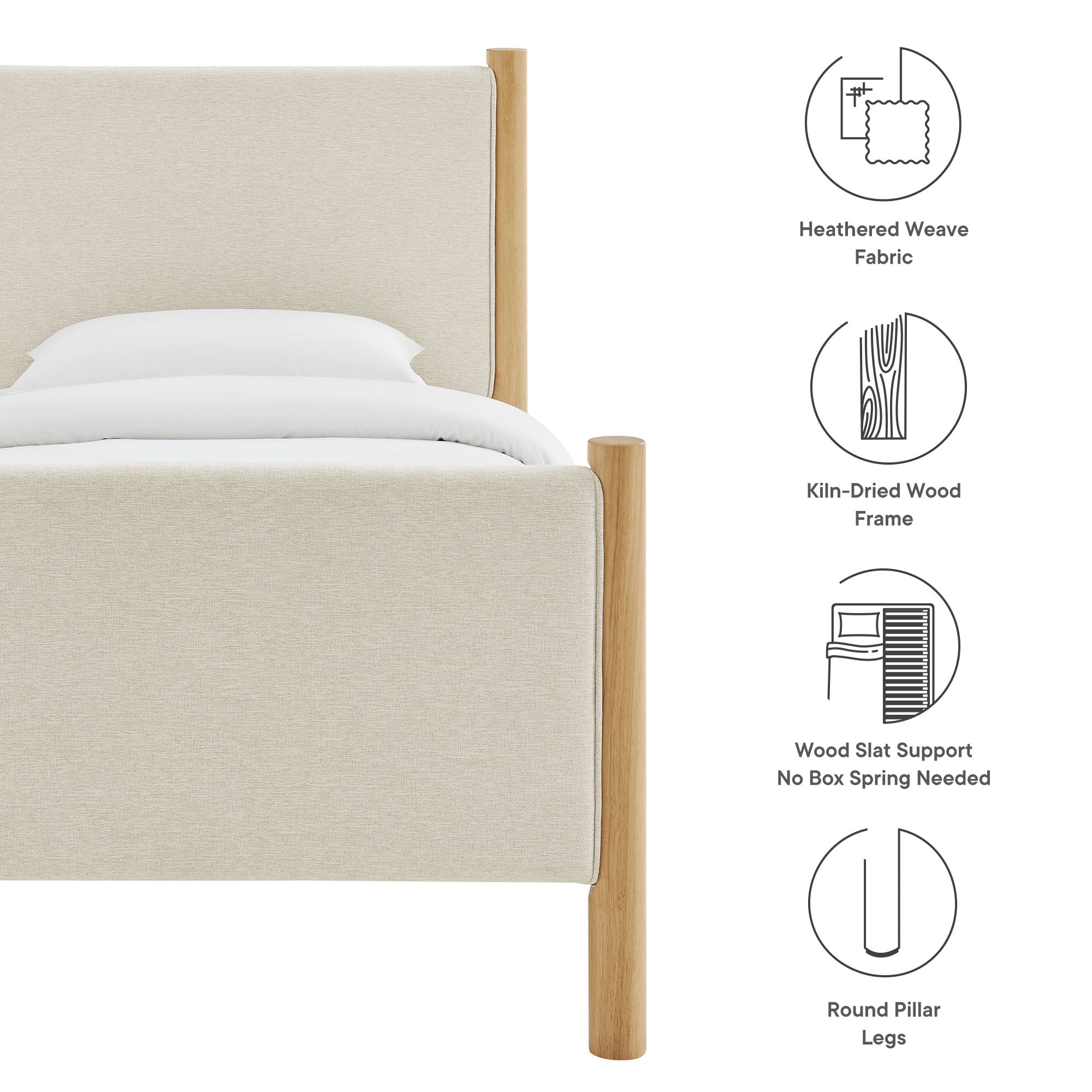 Maven Twin Size Fabric Upholstered Platform Bed - Wheat Oak