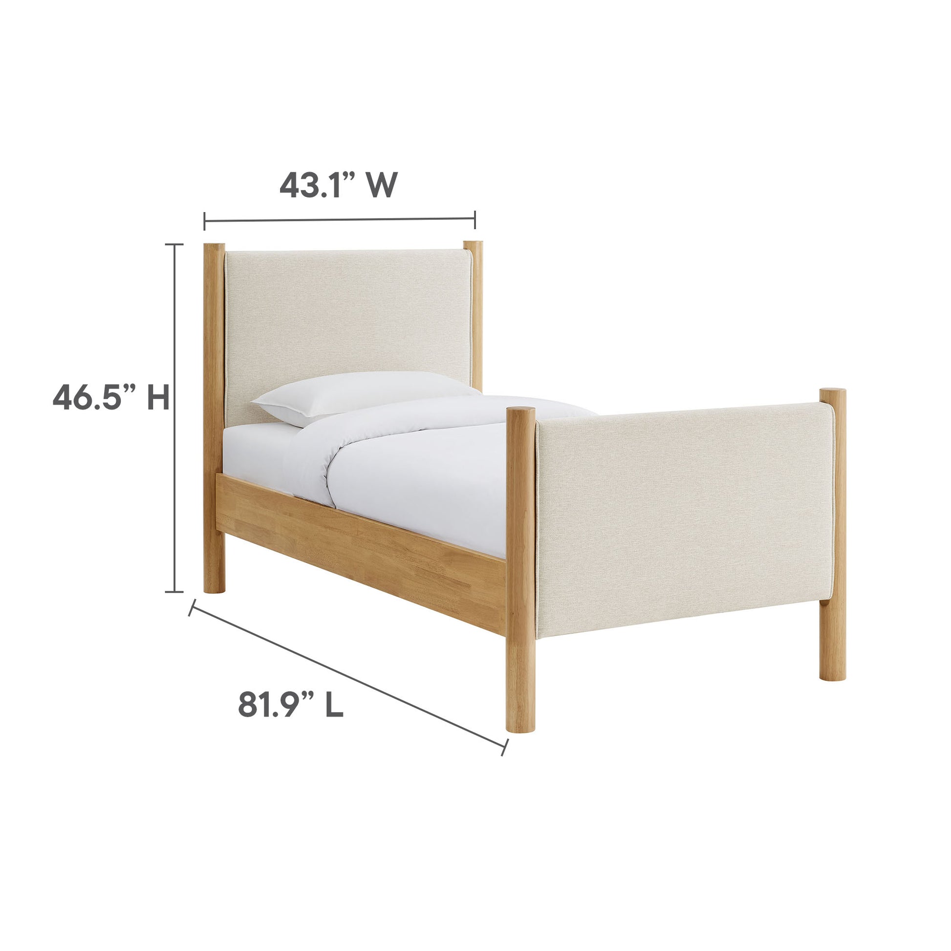 Maven Twin Size Fabric Upholstered Platform Bed - Ivory Walnut