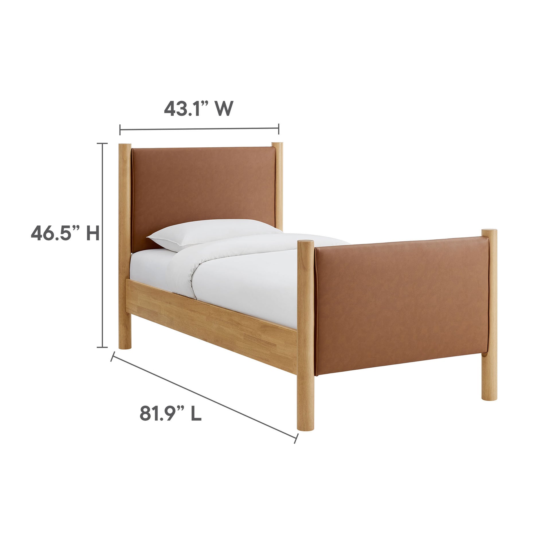 Maven Twin Size Vegan Leather Upholstered Platform Bed - Tan Walnut