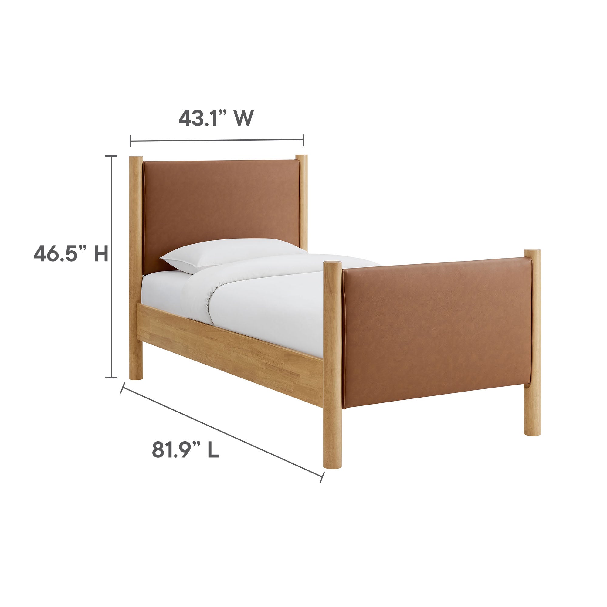 Maven Twin Size Vegan Leather Upholstered Platform Bed - Tan Walnut