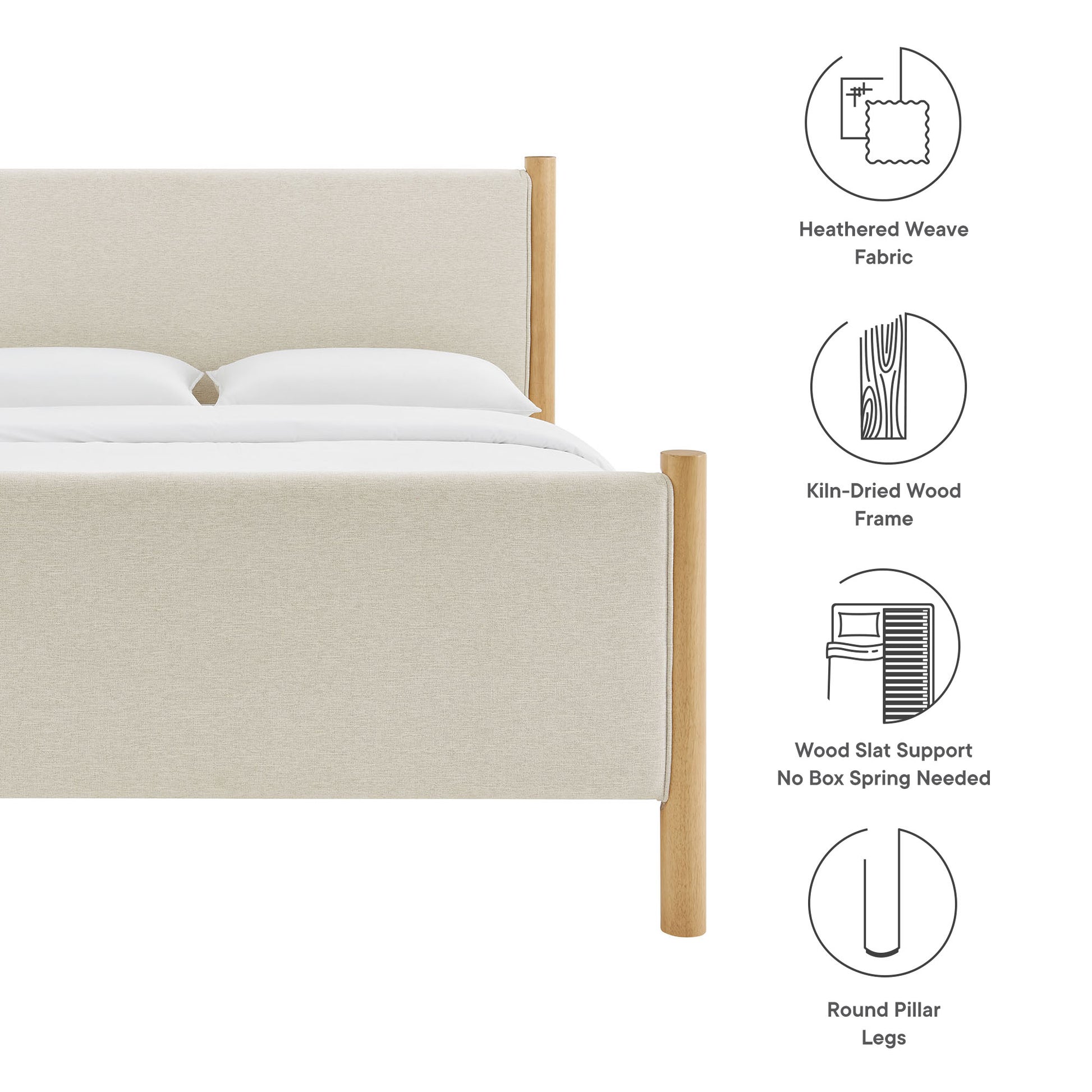 Maven King Size Fabric Upholstered Platform Bed - Wheat Oak