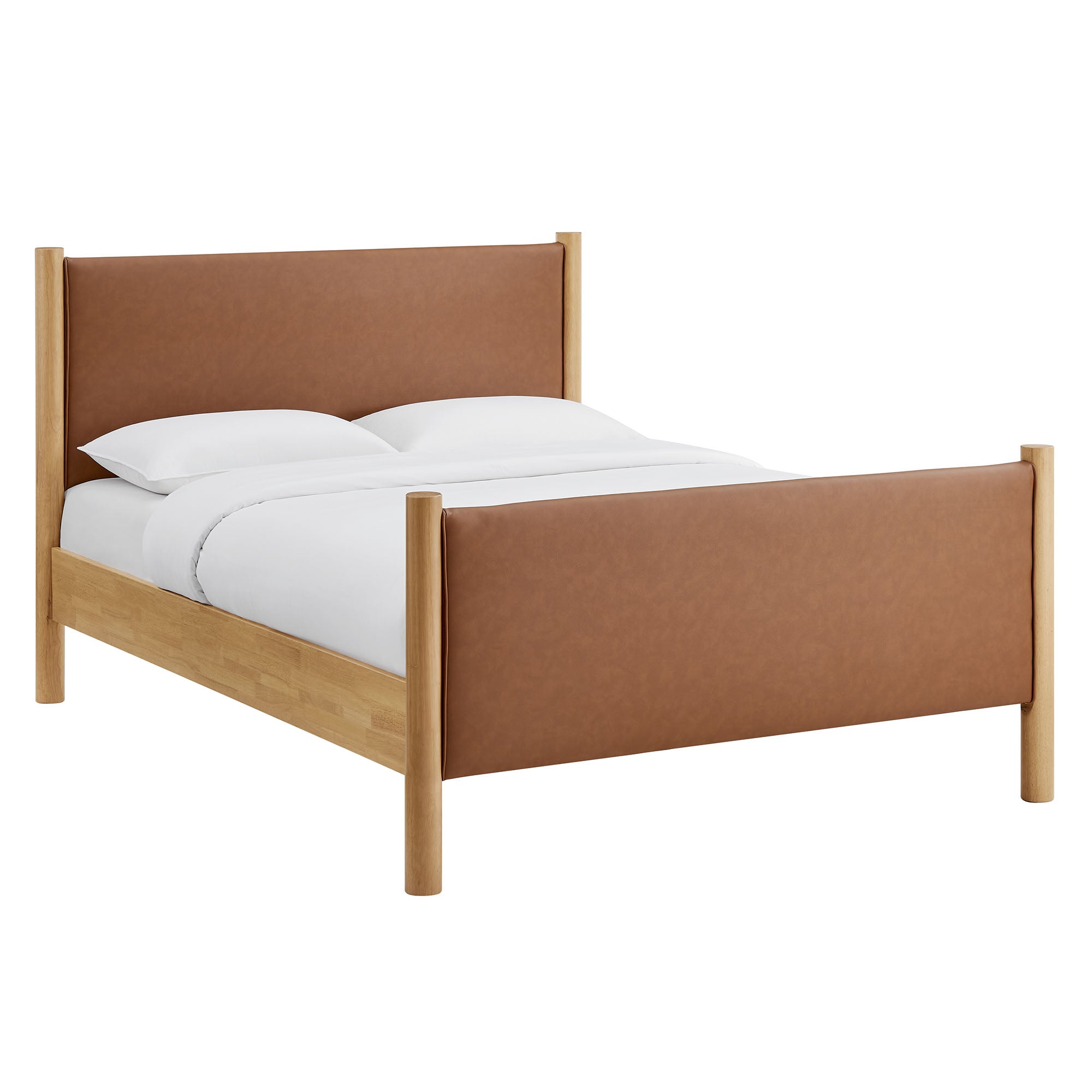Maven King Size Vegan Leather Upholstered Platform Bed - Tan Oak