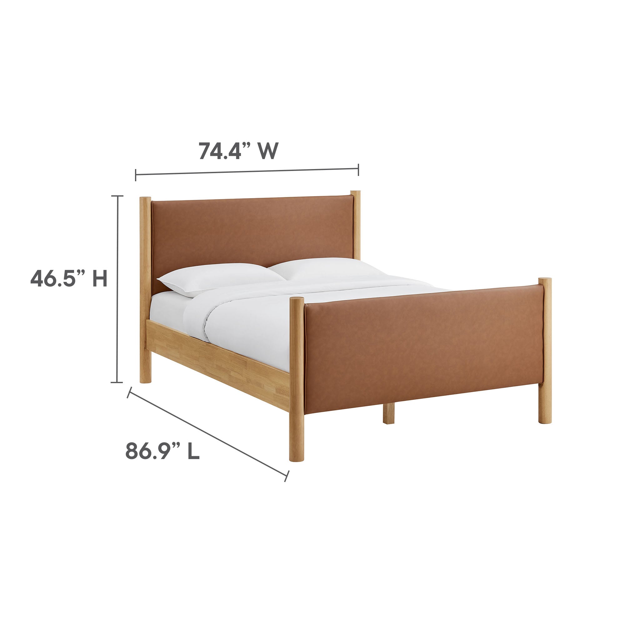 Maven King Size Vegan Leather Upholstered Platform Bed - Tan Walnut
