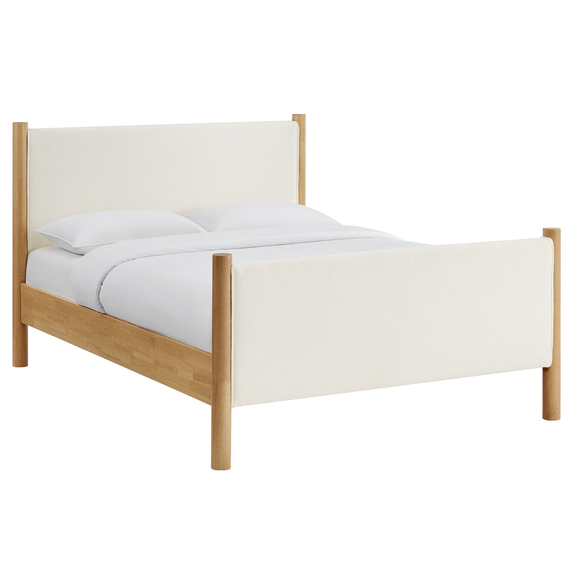 Maven King Size Boucle Upholstered Platform Bed - Feather Oak