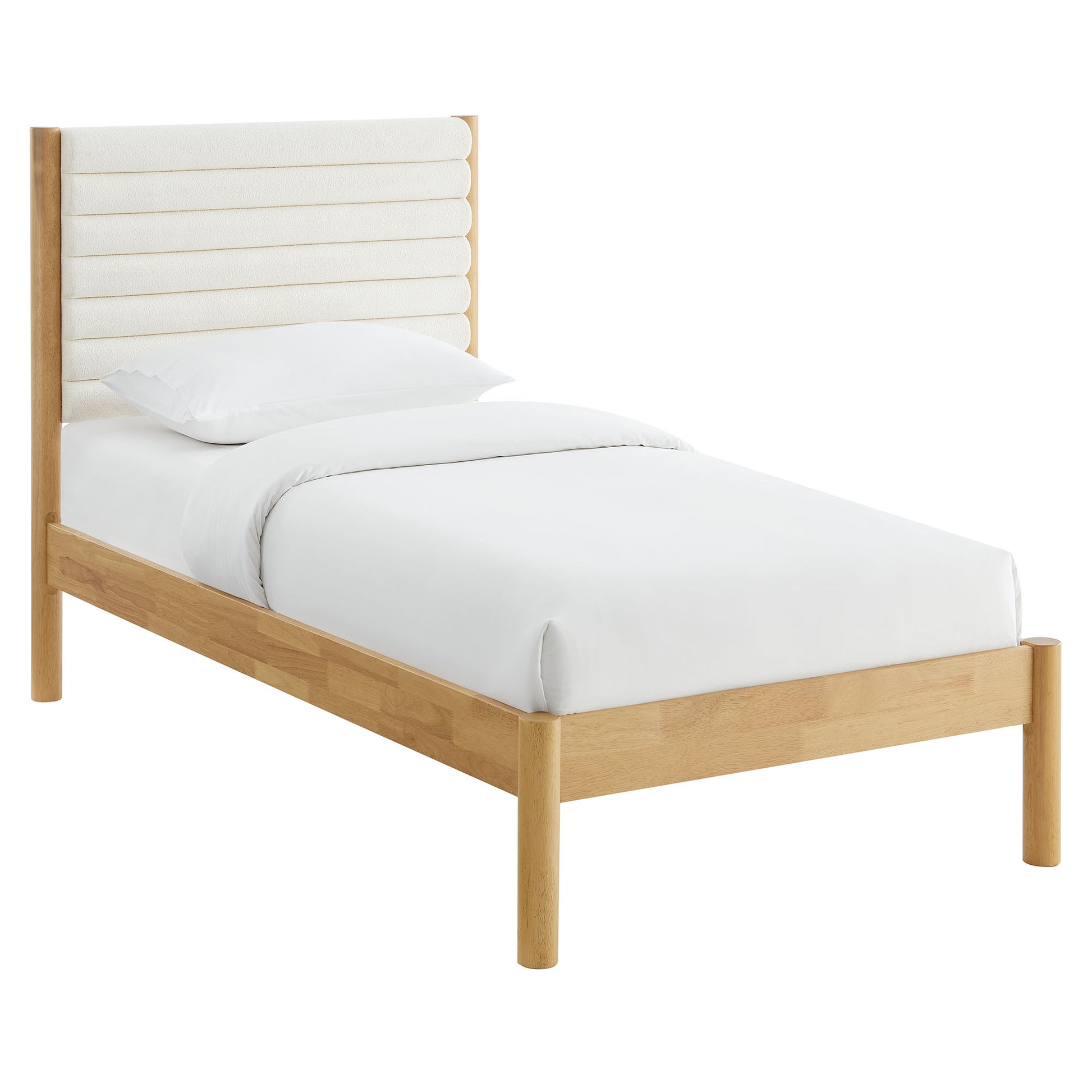 Olea Channel Tufted Boucle Solid Wood Platform Bed - Feather Oak
