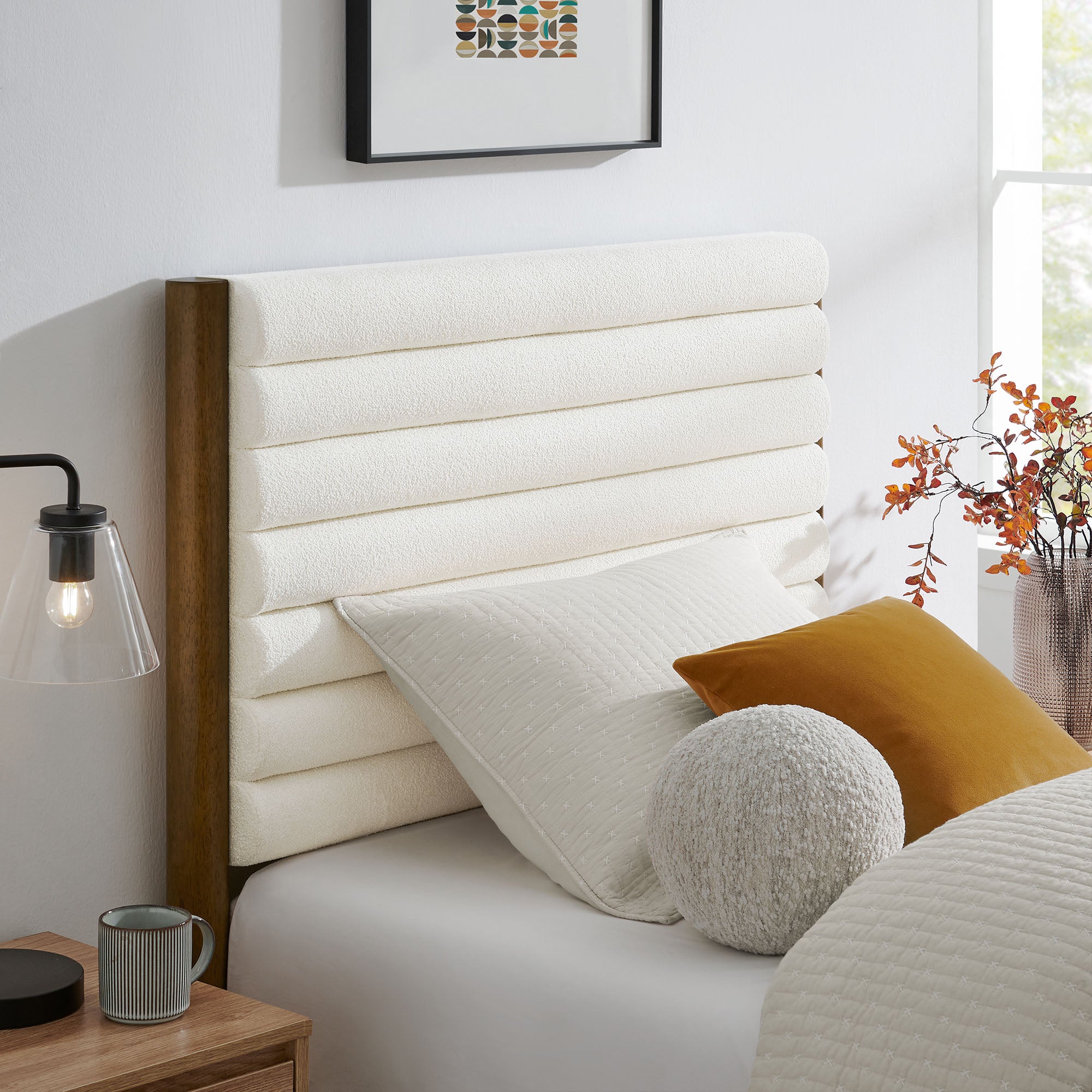 Olea Channel Tufted Boucle Solid Wood Platform Bed