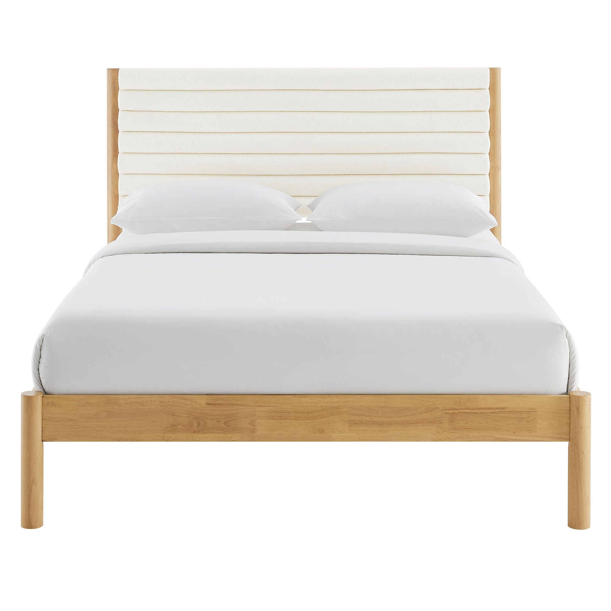 Olea Channel Tufted Boucle Solid Wood Full Platform Bed