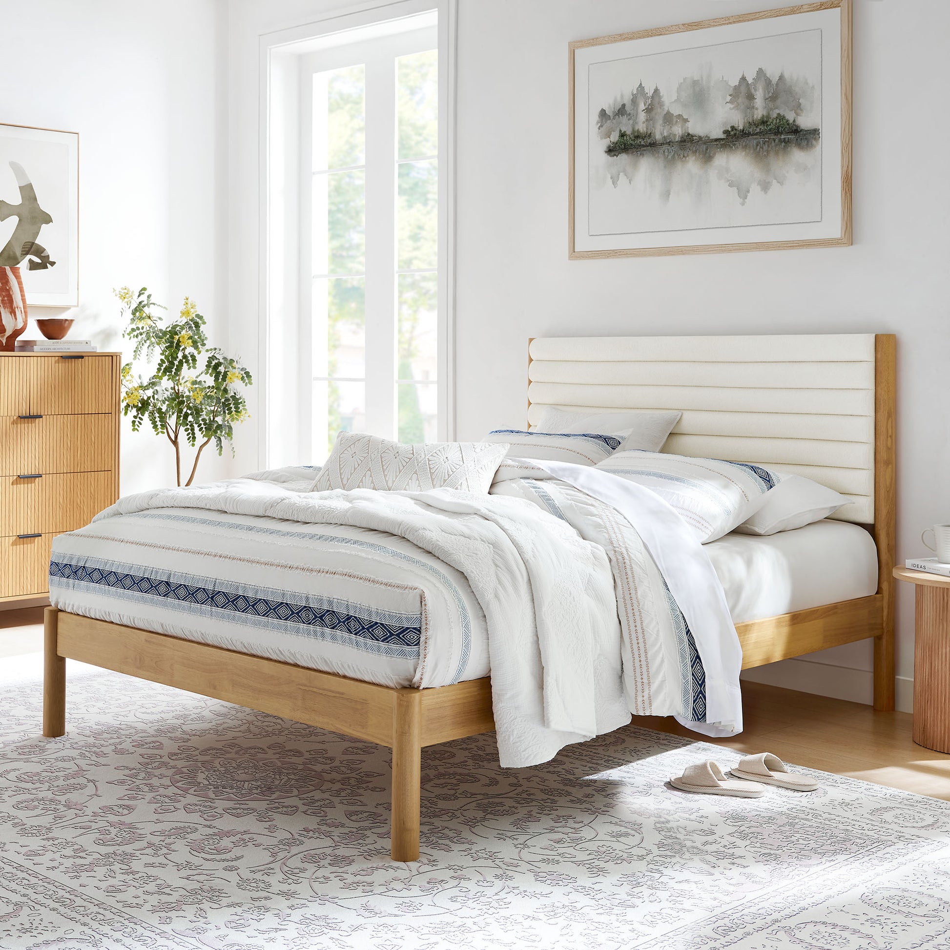 Olea Channel Tufted Boucle Solid Wood Full Platform Bed