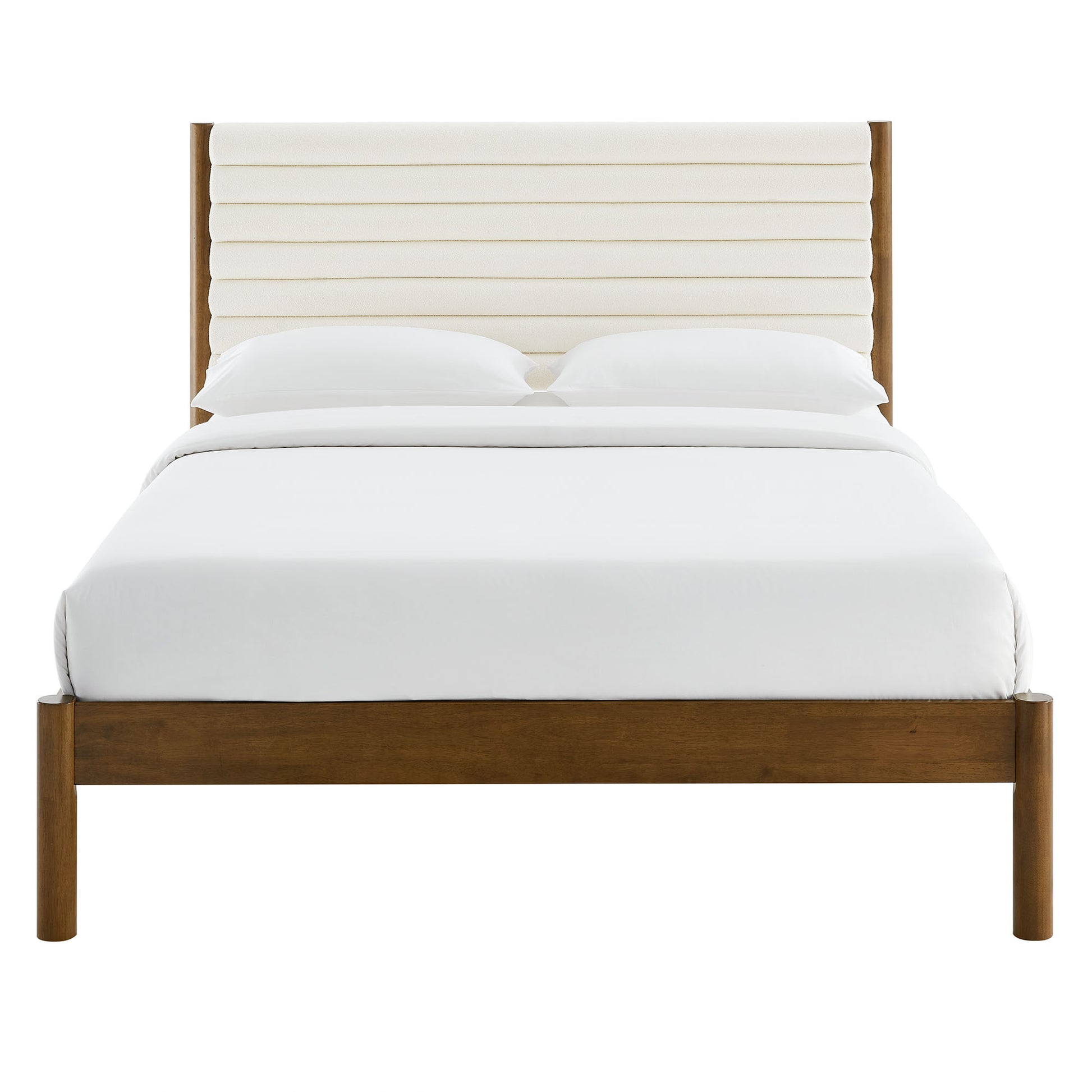 Olea Channel Tufted Boucle Solid Wood Full Platform Bed