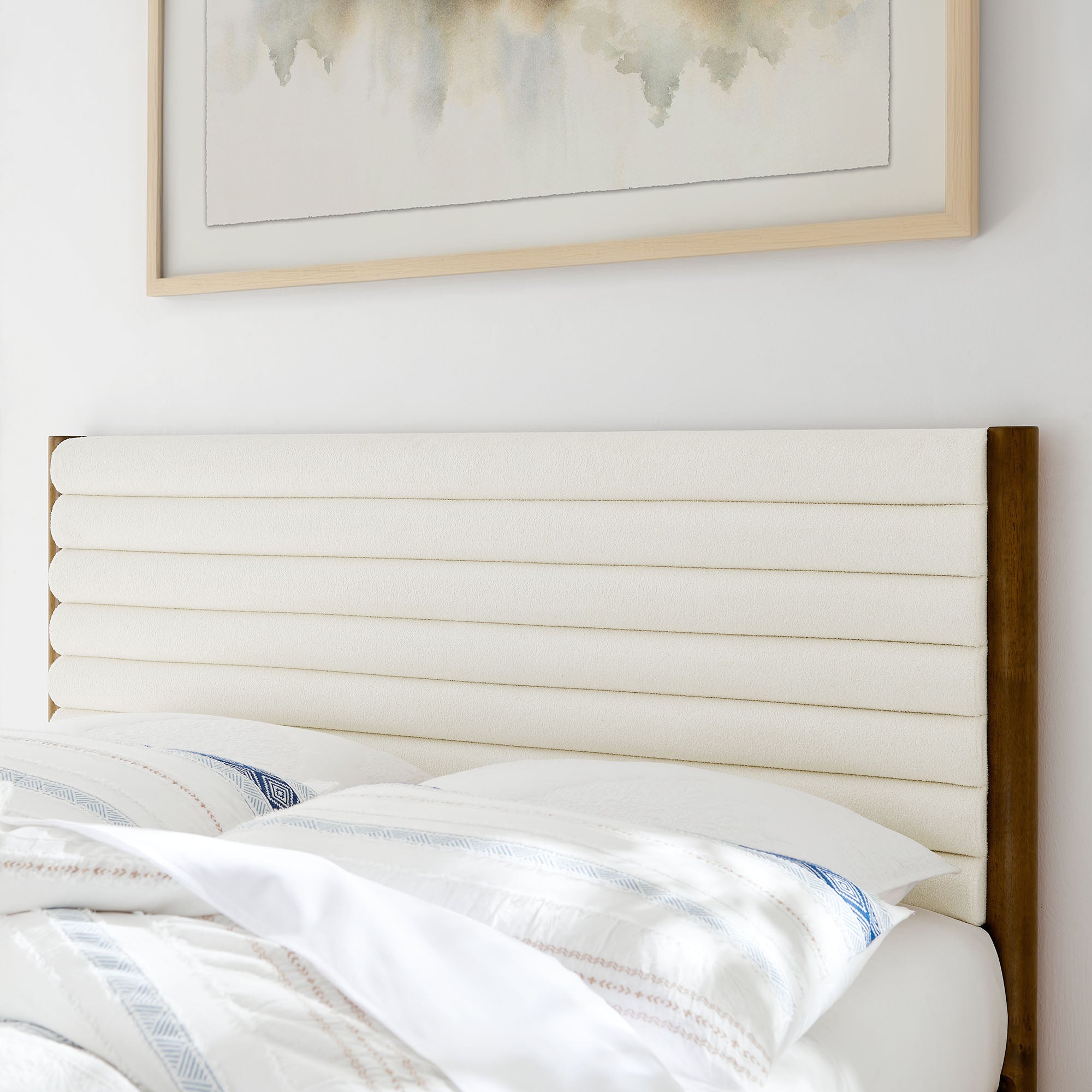 Olea Channel Tufted Boucle Solid Wood Full Platform Bed