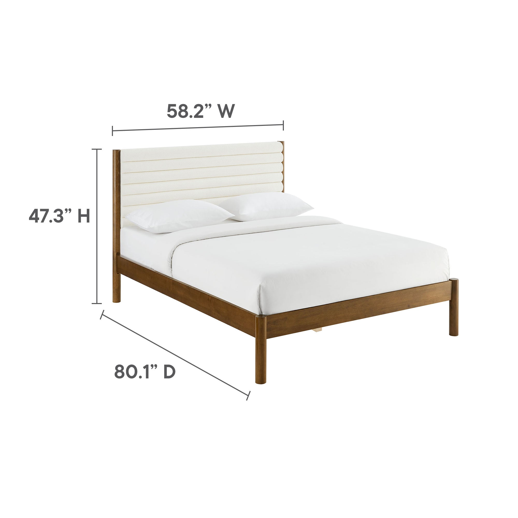 Olea Channel Tufted Boucle Solid Wood Full Platform Bed