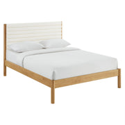 Olea Channel Tufted Boucle Solid Wood Platform Bed - Feather Oak