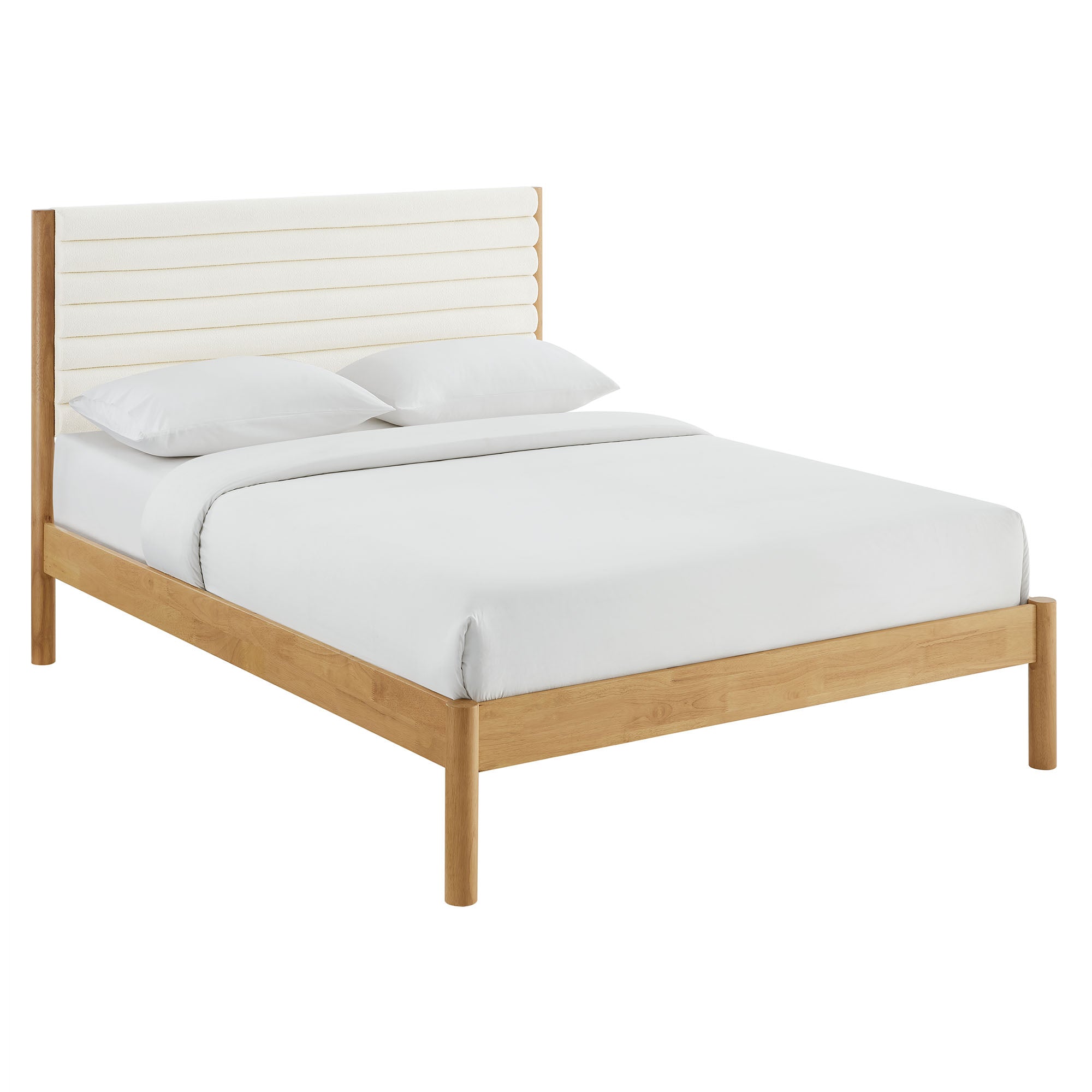 Olea Channel Tufted Boucle Solid Wood King Platform Bed - Feather Oak
