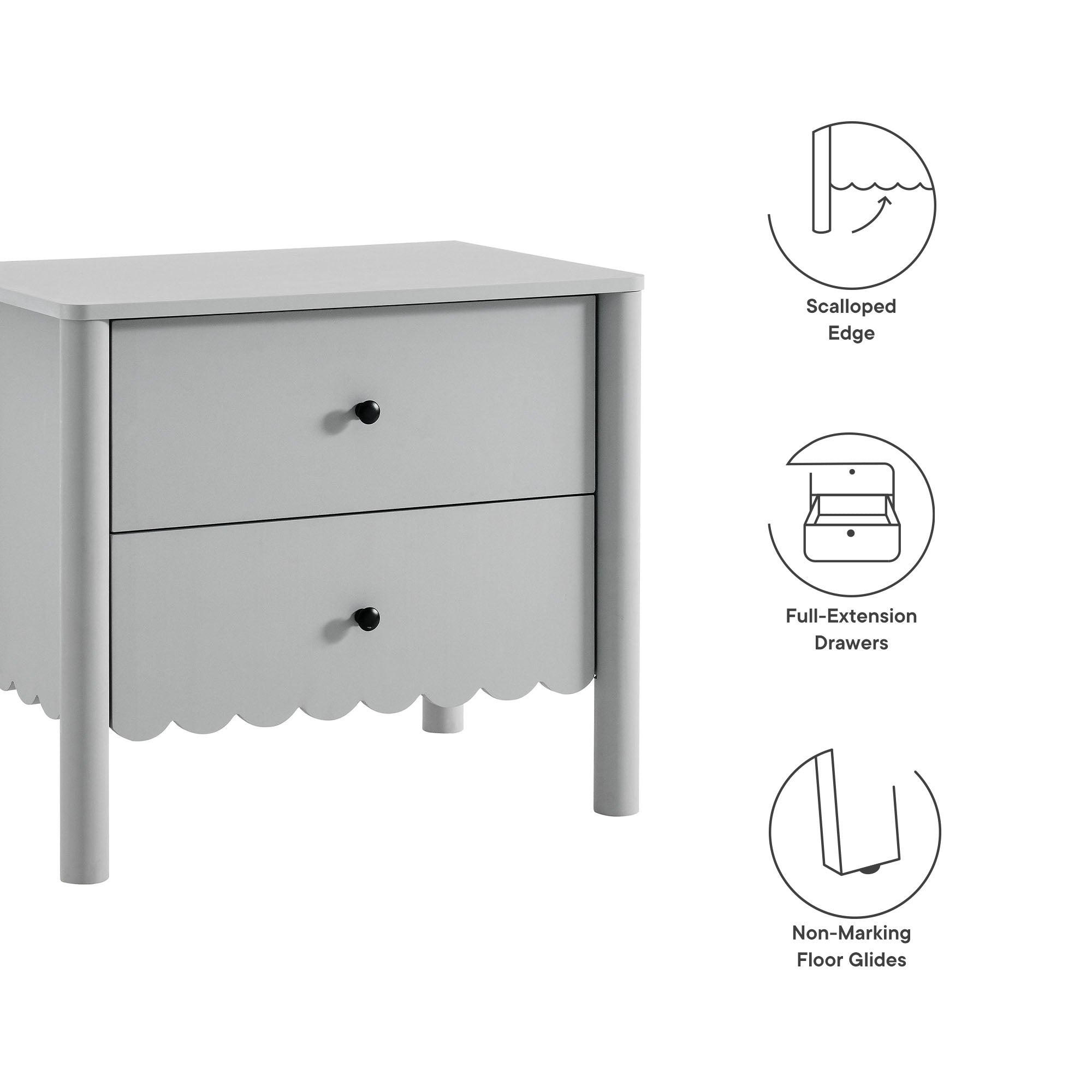 Emmeline Scalloped 2-Drawer Nightstand - White