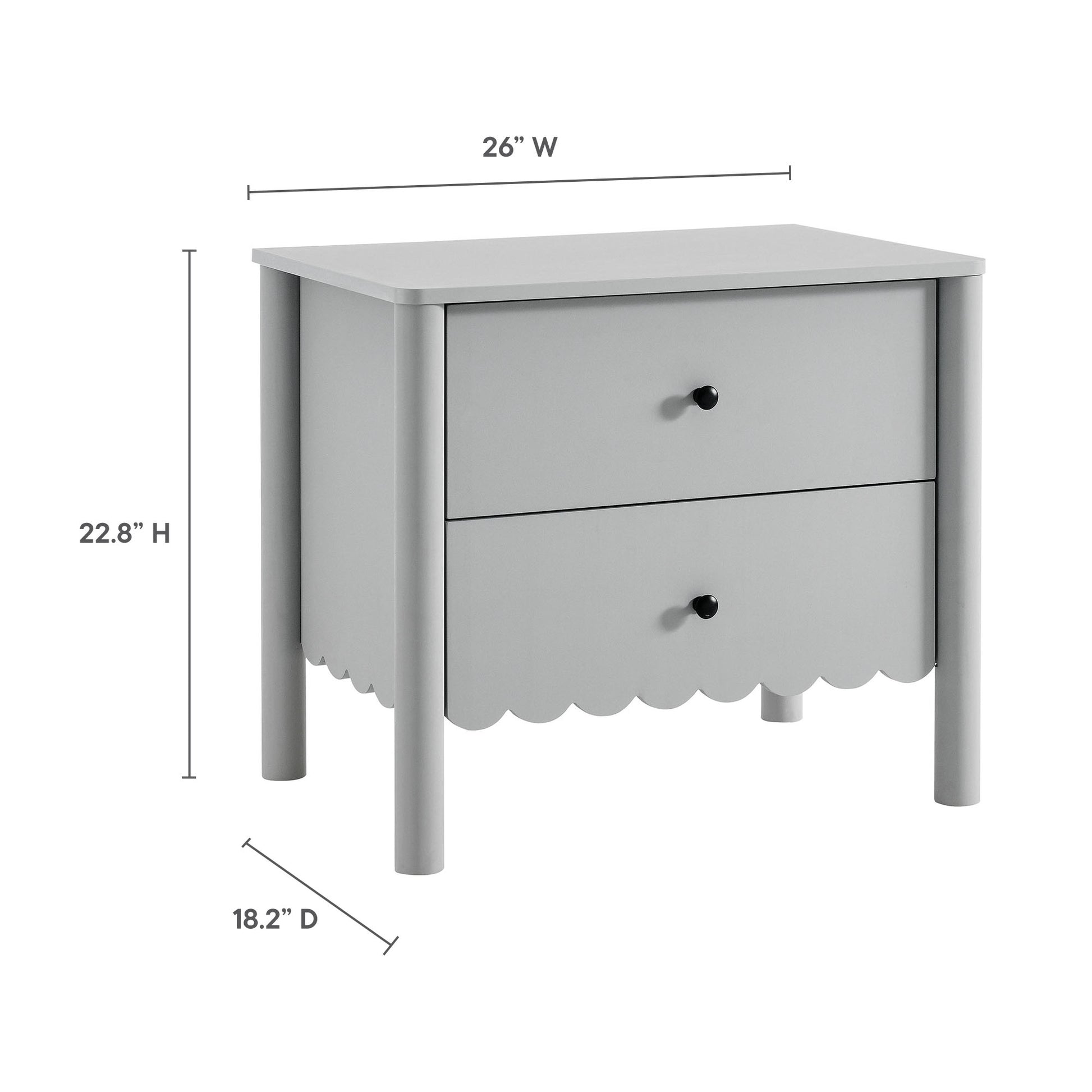 Emmeline Scalloped 2-Drawer Nightstand - Sage