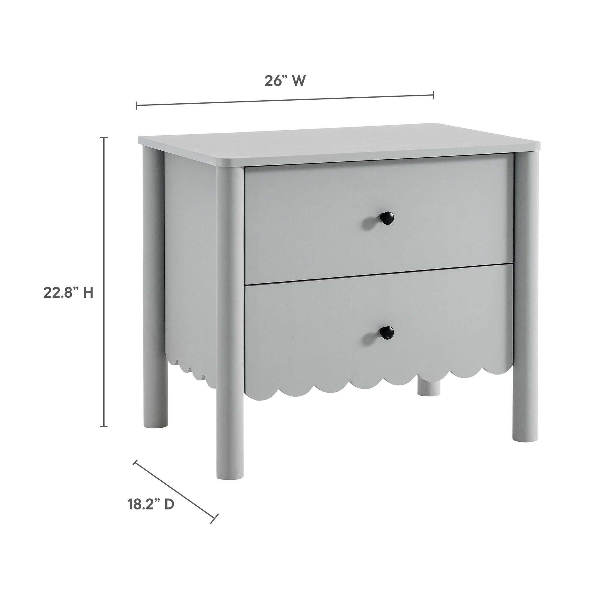 Emmeline Scalloped 2-Drawer Nightstand - Sage