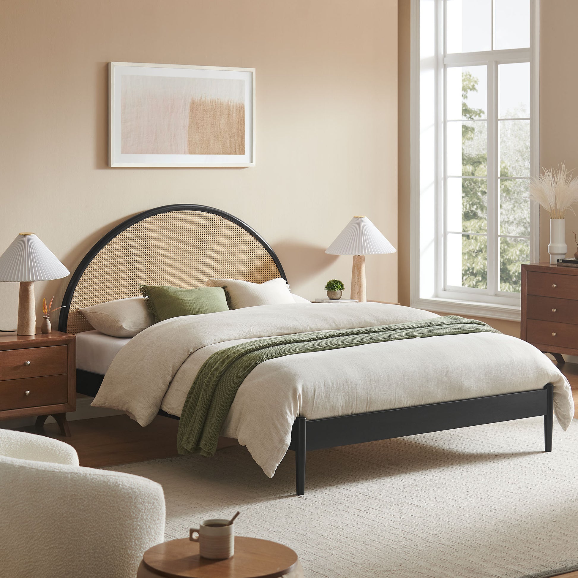 Odette Queen Arched Rattan Cane Platform Bed