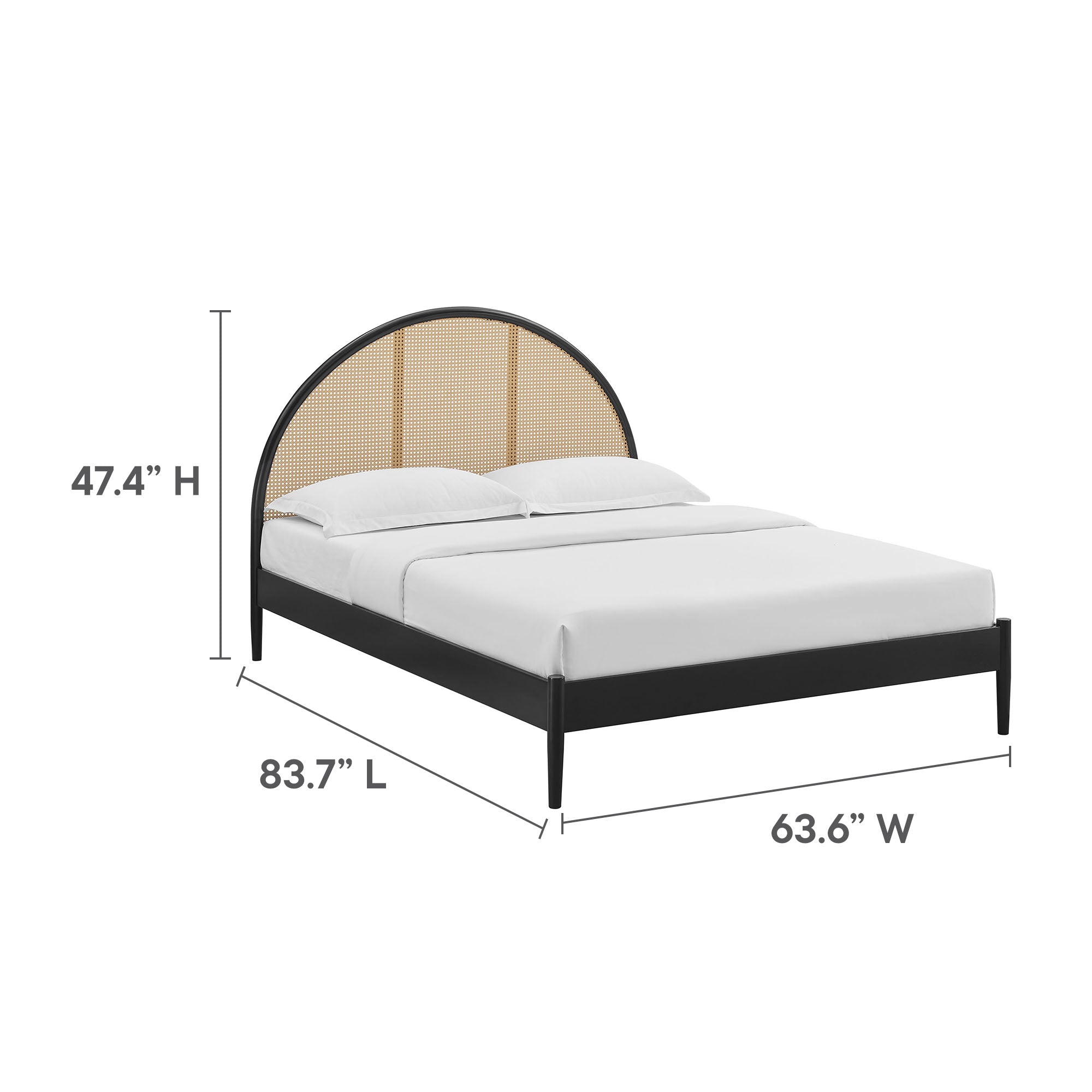 Odette Queen Arched Rattan Cane Platform Bed - Oak