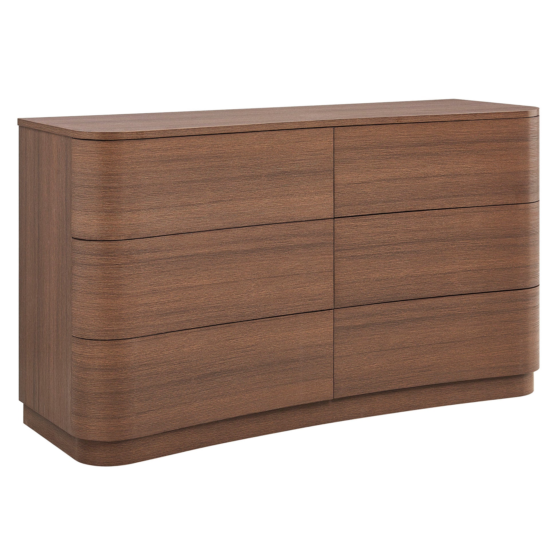 Mirae 6-Drawer Curved Dresser - Brushed Brown Oak