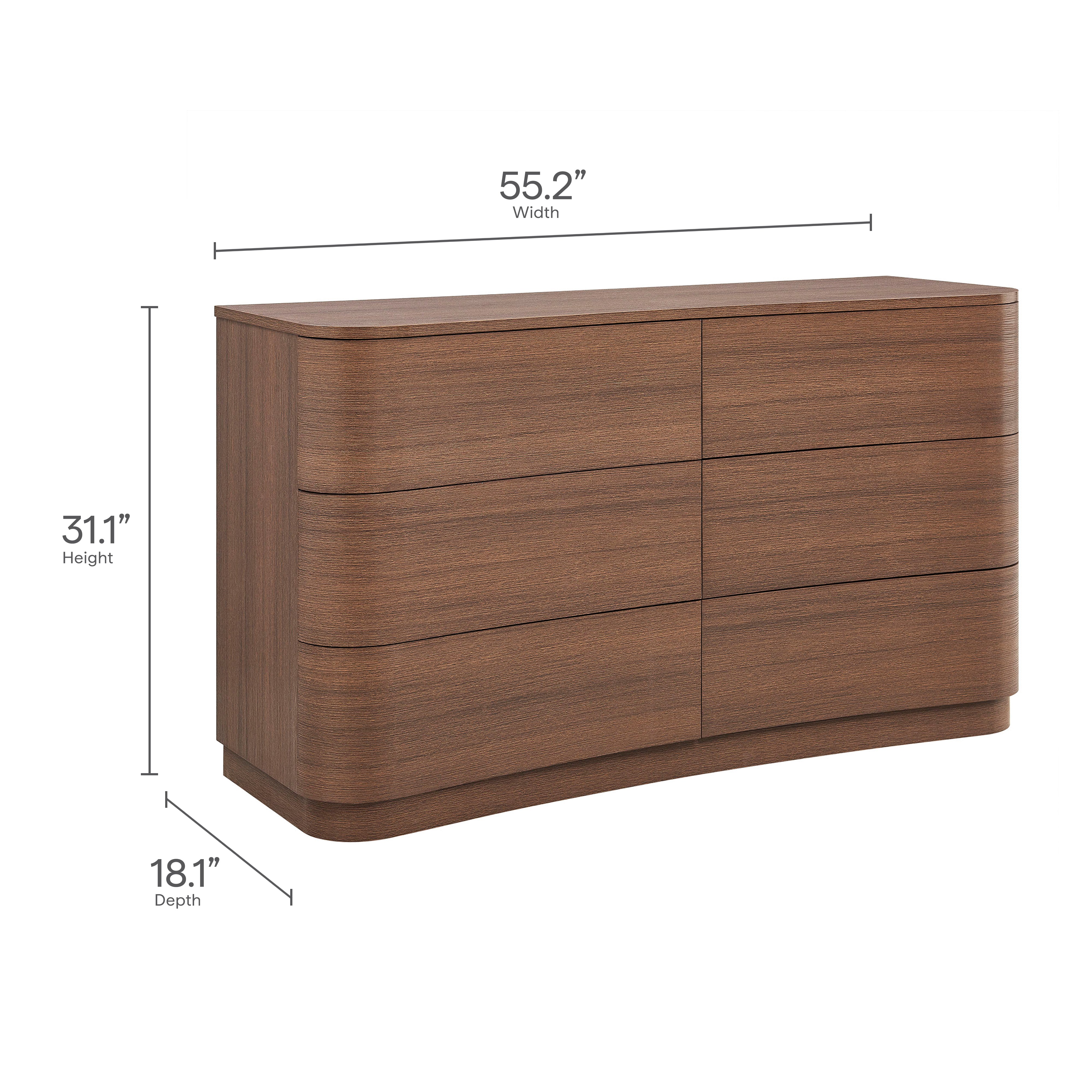 Mirae 6-Drawer Curved Dresser - Brushed Light Oak