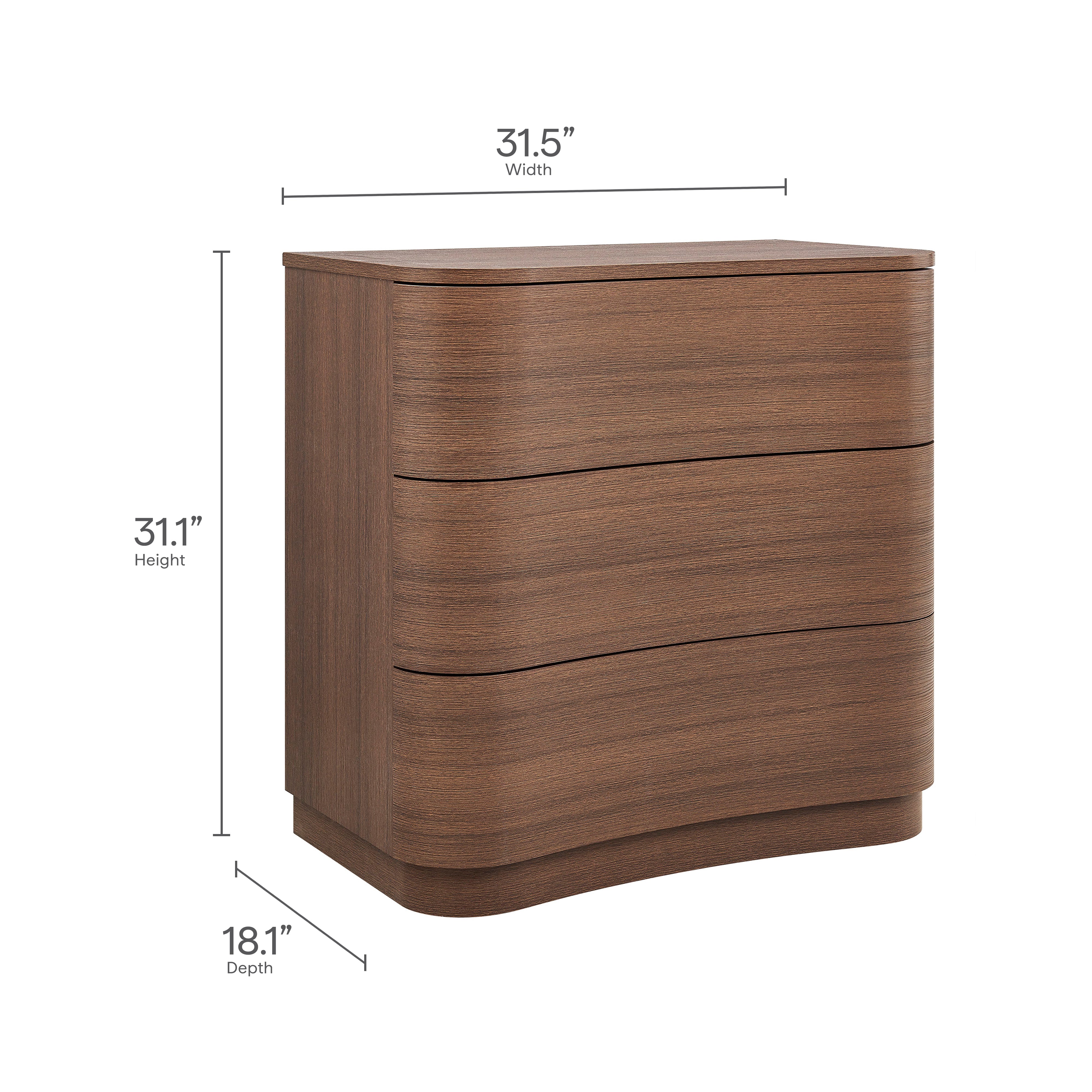 Mirae 3-Drawer Curved Compact Dresser - Brushed Light Oak