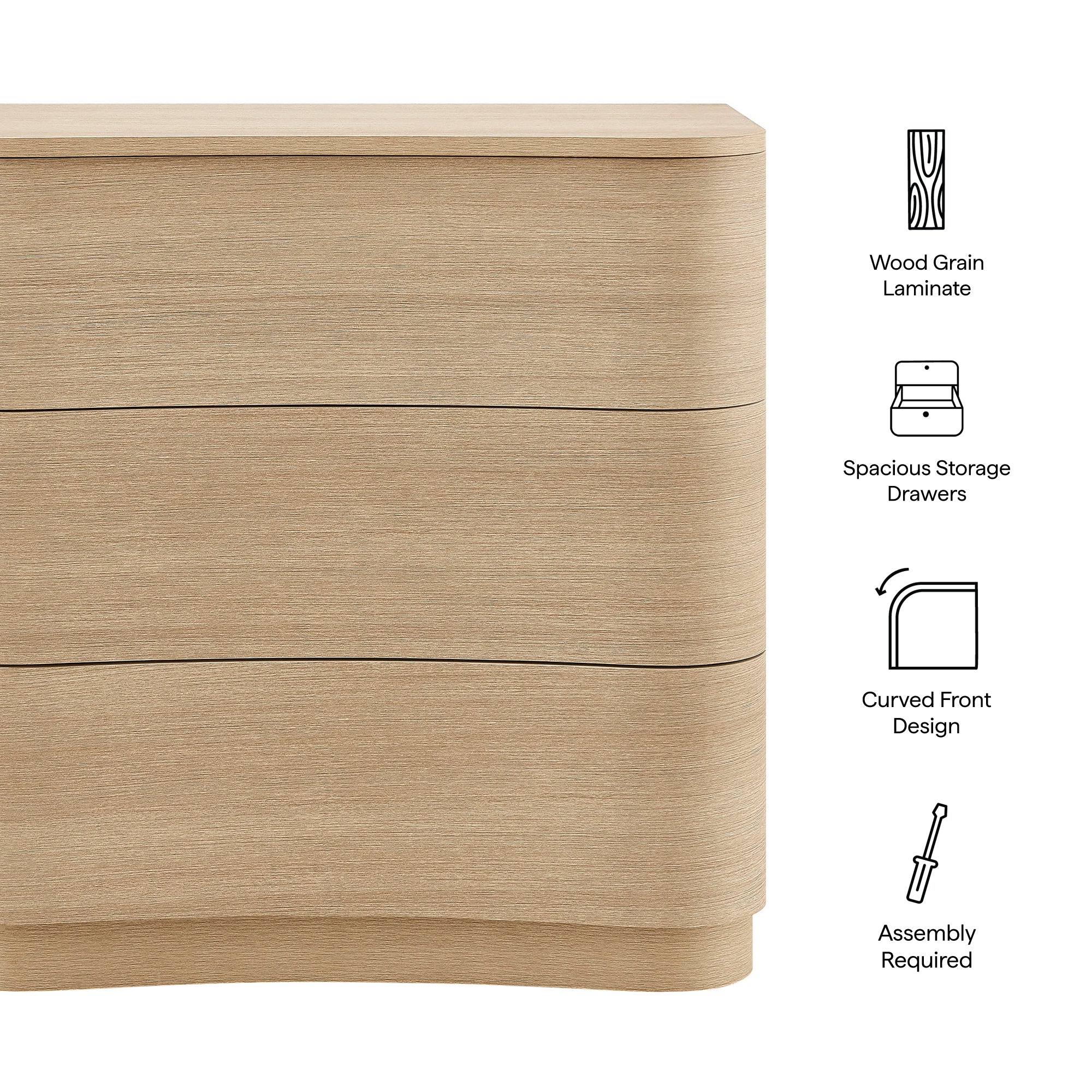 Mirae 3-Drawer Curved Compact Dresser