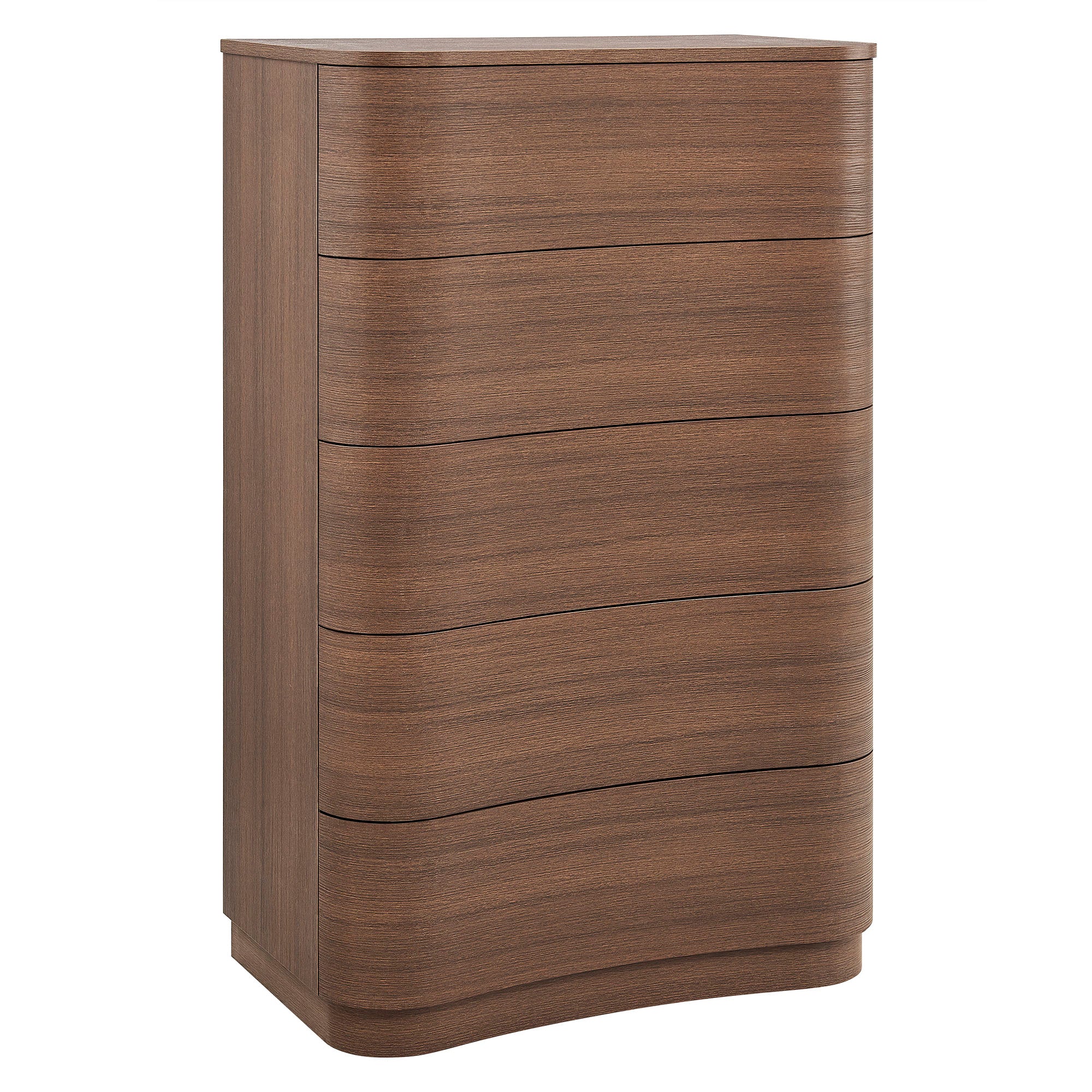 Mirae 5-Drawer Curved Dresser Chest of Drawers - Brushed Brown Oak