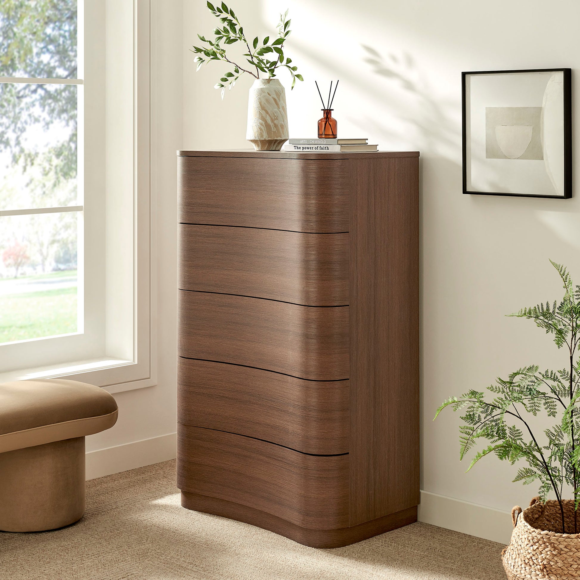Mirae 5-Drawer Curved Dresser Chest of Drawers