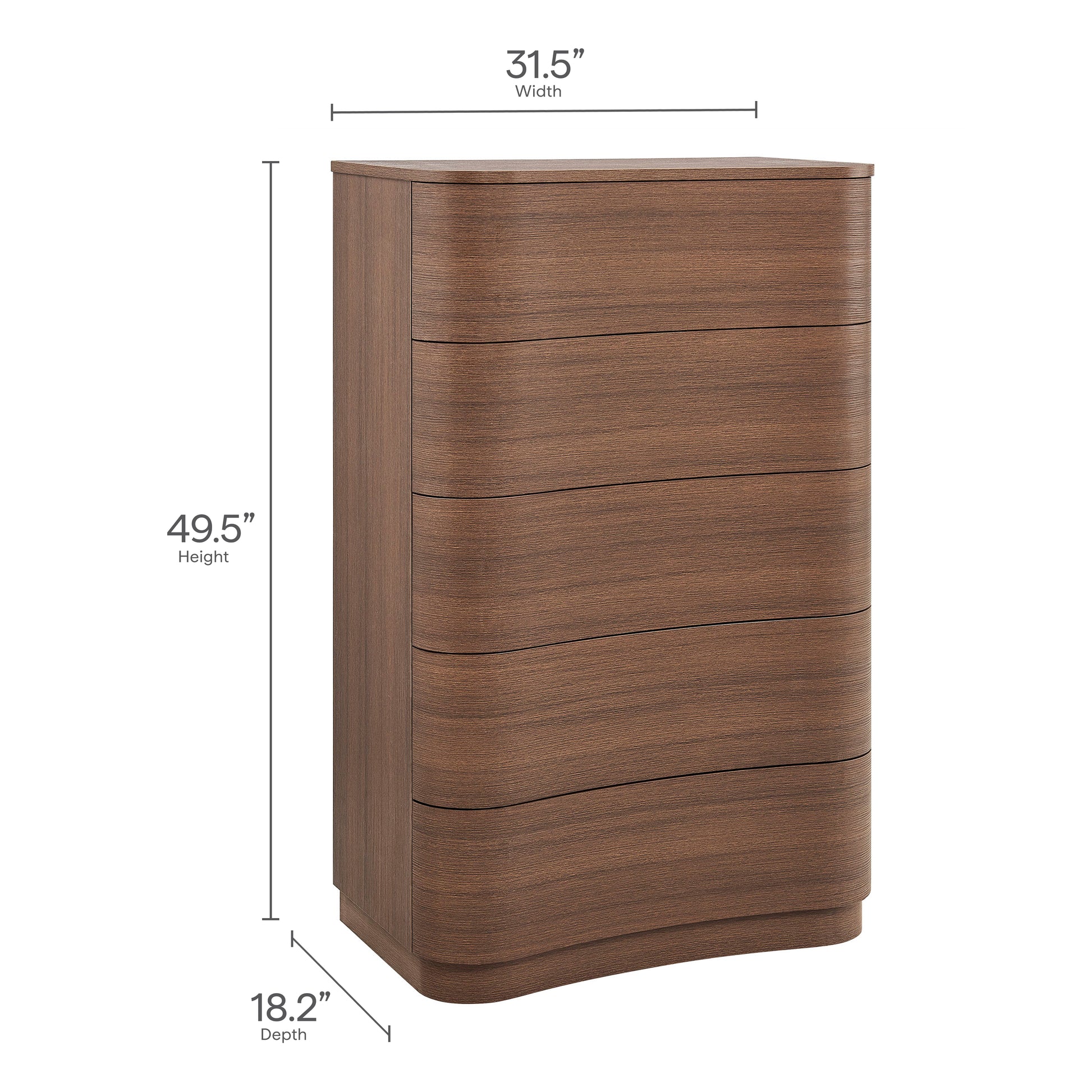 Mirae 5-Drawer Curved Dresser Chest of Drawers - Brush Light Oak