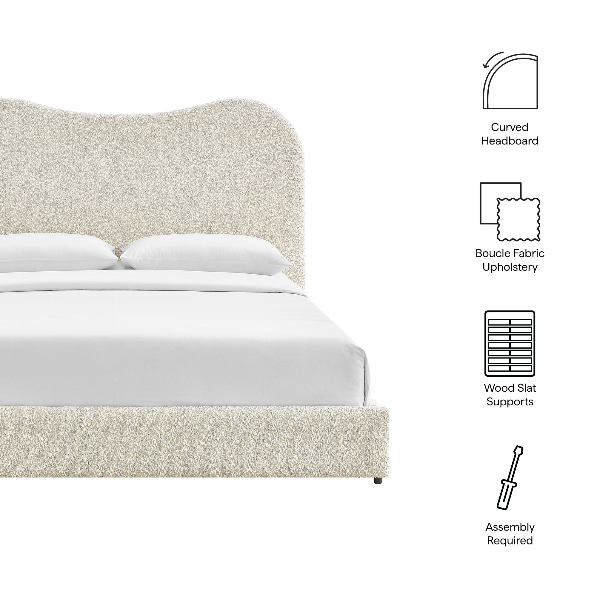 Seluna Boucle Queen Platform Bed - Rock