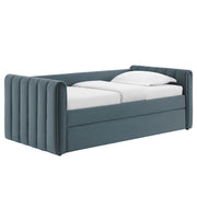 Veyla Channel Tufted Performance Velvet Twin Daybed With Trundle - Cadet Blue