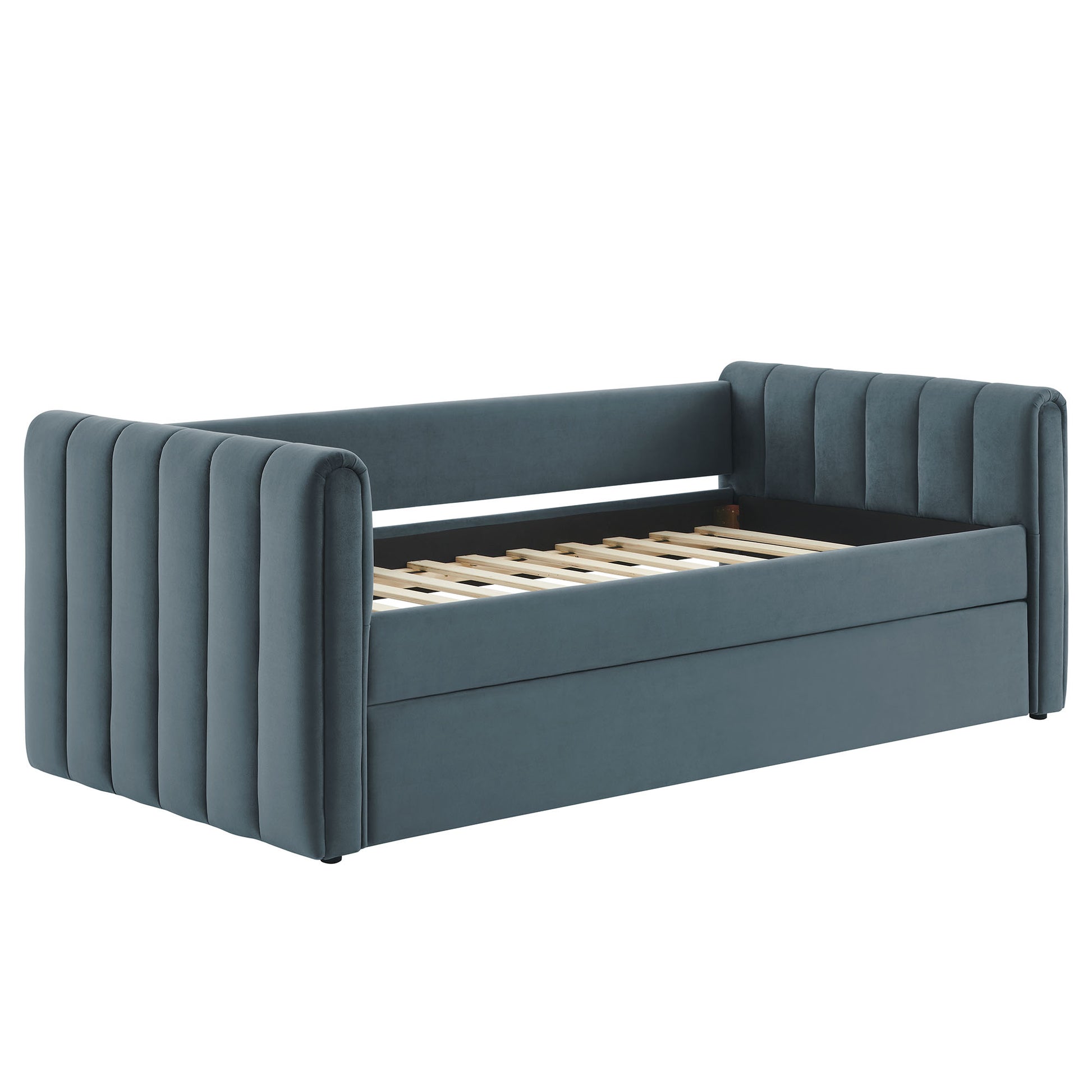Veyla Channel Tufted Performance Velvet Twin Daybed With Trundle - Taupe